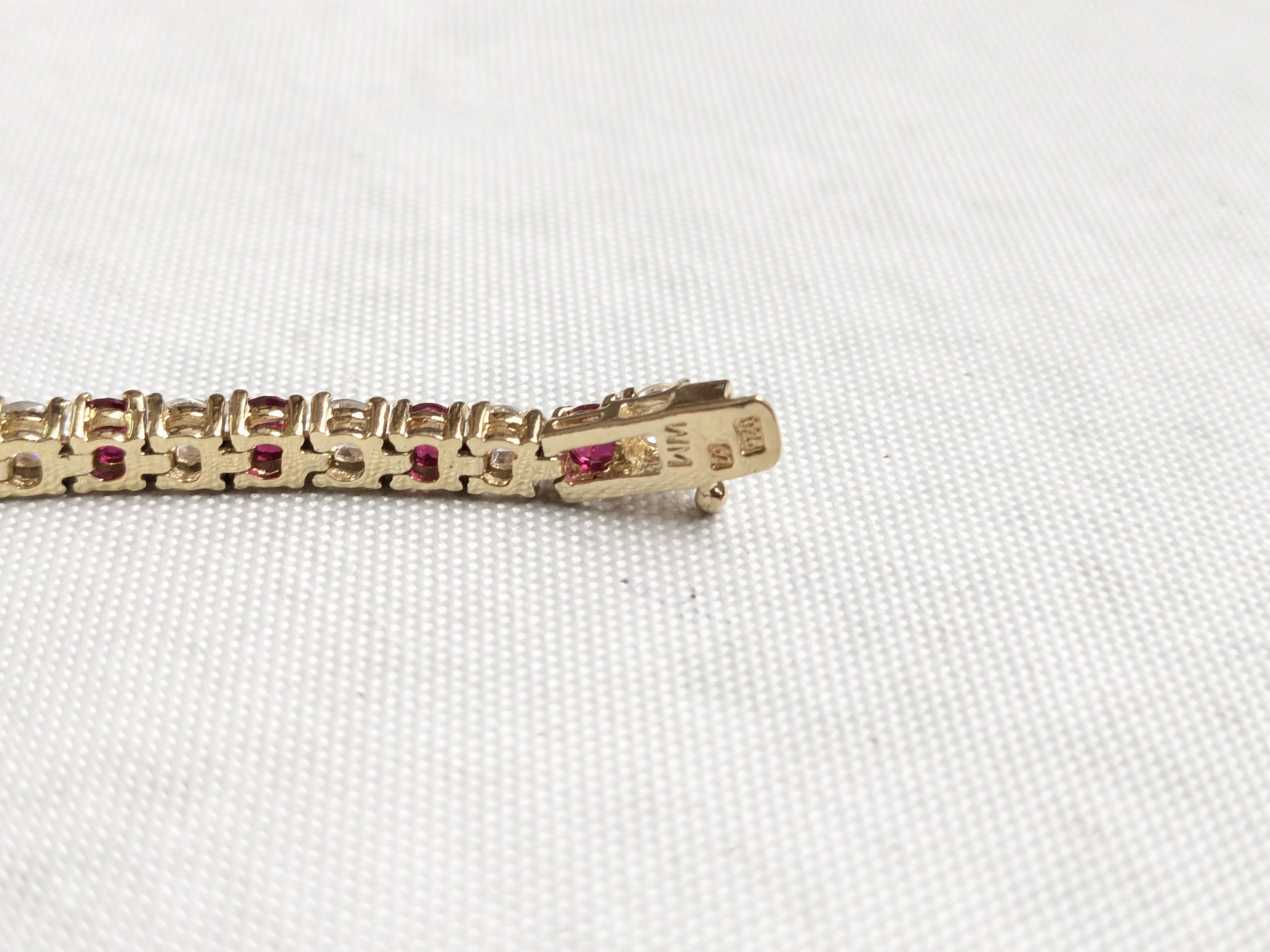 Jewelry Sterling Silver Tennis Bracelet Ruby CZ 7" Gold Plated Size ONE SIZE - 10 Thumbnail