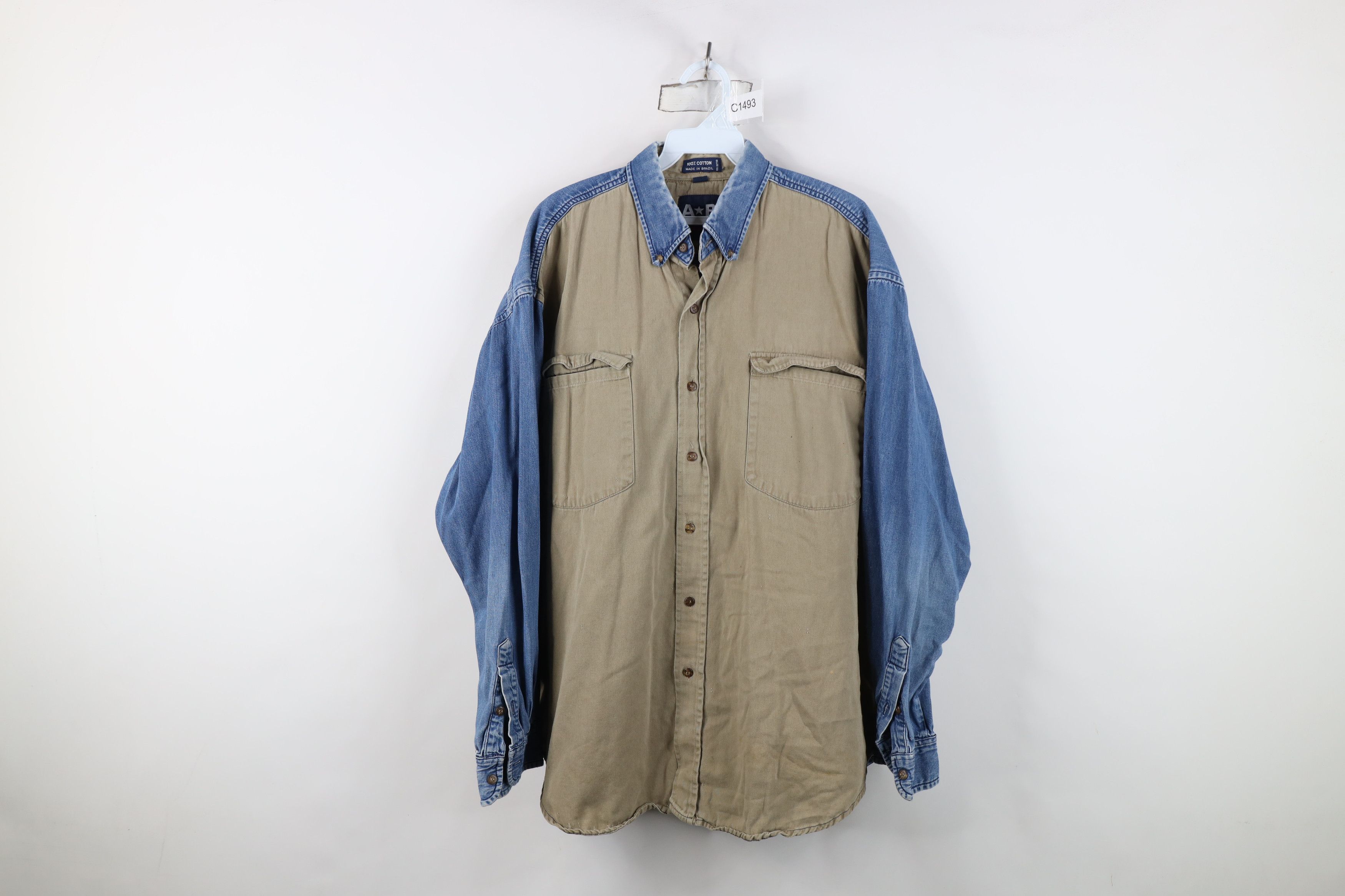 Vintage Vintage 90s Streetwear Block Denim Jean Button Down Shirt Size US XL / EU 56 / 4 - 1 Thumbnail
