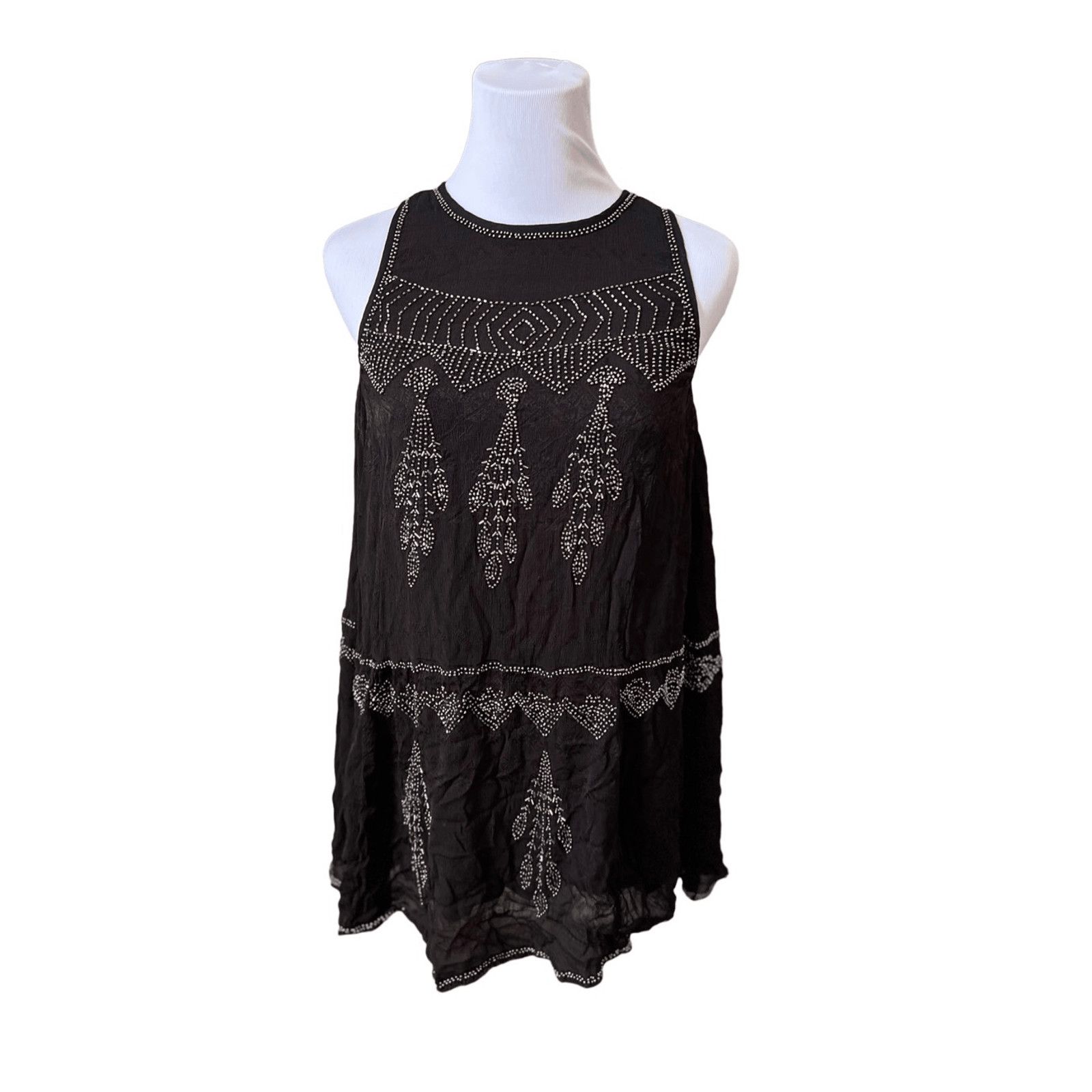 Free People Free People Peasant Black Embellished Beaded Top XS NWOT Size XS / US 0-2 / IT 36-38 - 1 Thumbnail