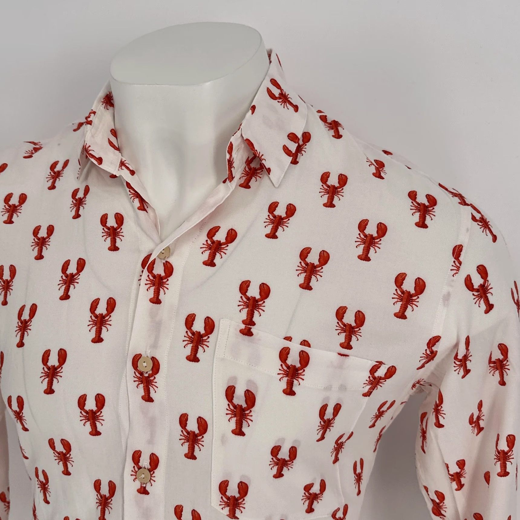 Vintage Kenny Flowers Shirt Mens Medium White Lobster Print Button Up Limited Edition Size US M / EU 48-50 / 2 - 2 Thumbnail