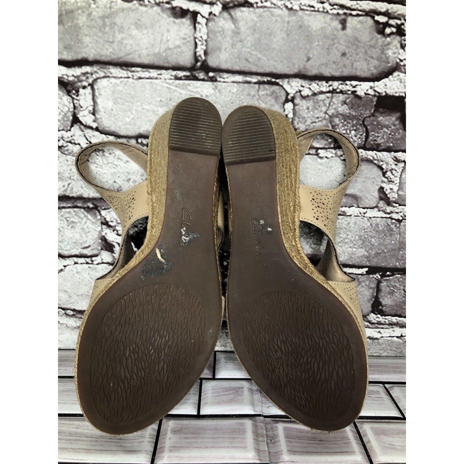 Clarks Clarks Beige Leather Perforated Strap Espadrilles Wedge Sand Size US 8.5 / IT 38.5 - 7 Thumbnail