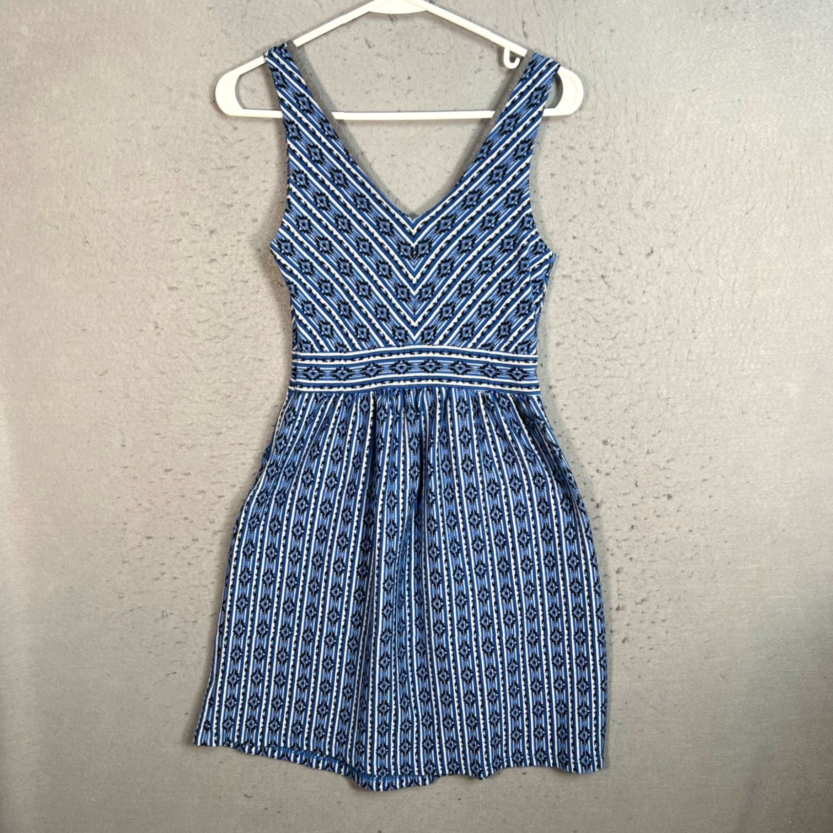 Vintage Maeve Sleeveless Dress Blue & Black Womens Size 4 Polyester Cotton Blend Size S / US 4 / IT 40 - 2 Thumbnail