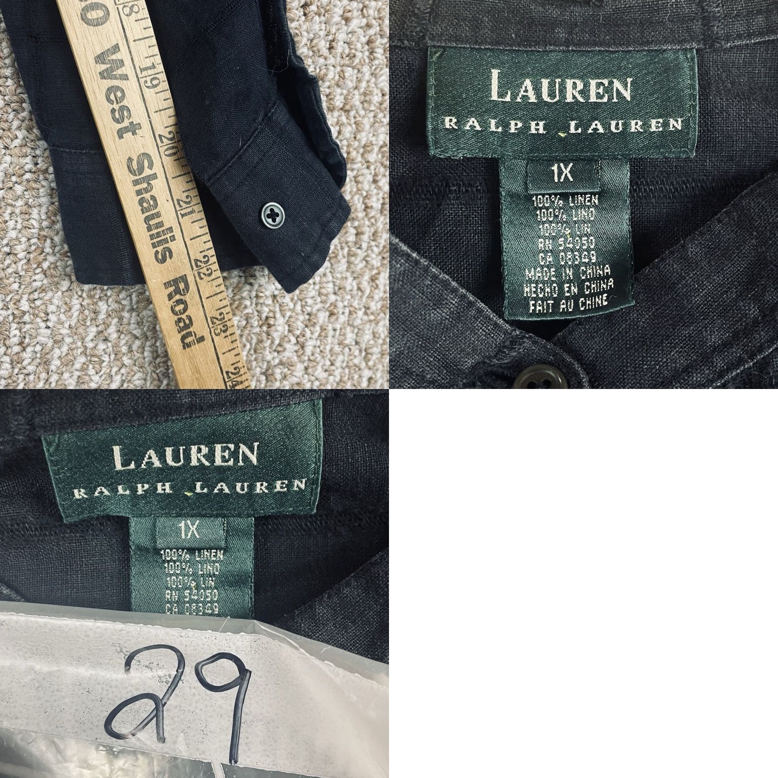 Ralph Lauren Ralph Lauren Button Shirt Women’s 1X Black 100% Linen Long Sleeve Band Collar Shirt Woman Plus Size Reg/Classic/Linen Canvas Vintage No Size XL / US 12-14 / IT 48-50 - 8 Thumbnail