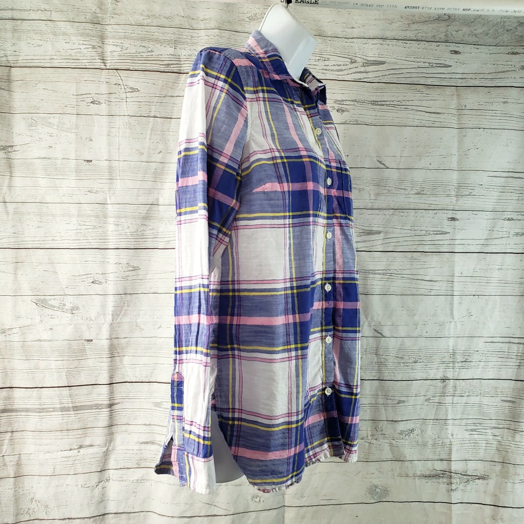 Old Navy Old Navy Womens Button-Up Shirt Sz Medium Pink Blue Plaid Cotton Regular Long Sleeve Casual Womens M Blue Plaid Shirt Size M / US 6-8 / IT 42-44 - 3 Thumbnail