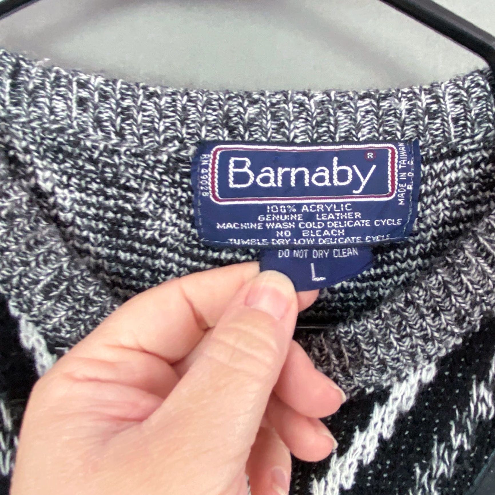 Vintage VINTAGE Barnaby Grunge Black White Leather Crew SweatEr Mens Large Size US L / EU 52-54 / 3 - 3 Thumbnail