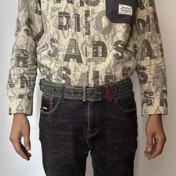 Japanese Brand Kuroda x Nami 47in Pin Buckle Versatile Denim Wide Belt Size ONE SIZE - 8 Thumbnail