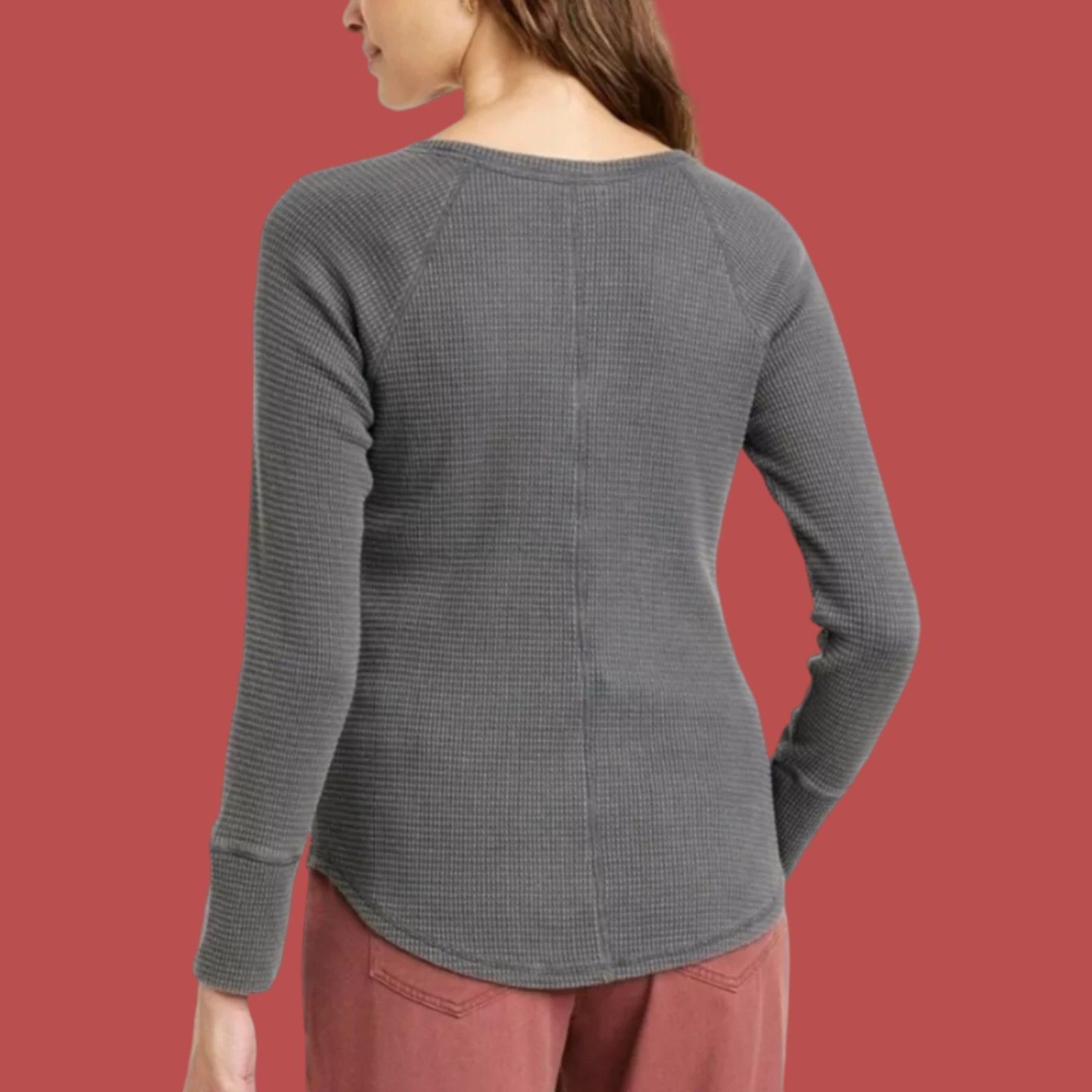Other Knox Rose - Women's Long Sleeve Notch Neck Thermal Top - Dar Size M / US 6-8 / IT 42-44 - 2 Thumbnail