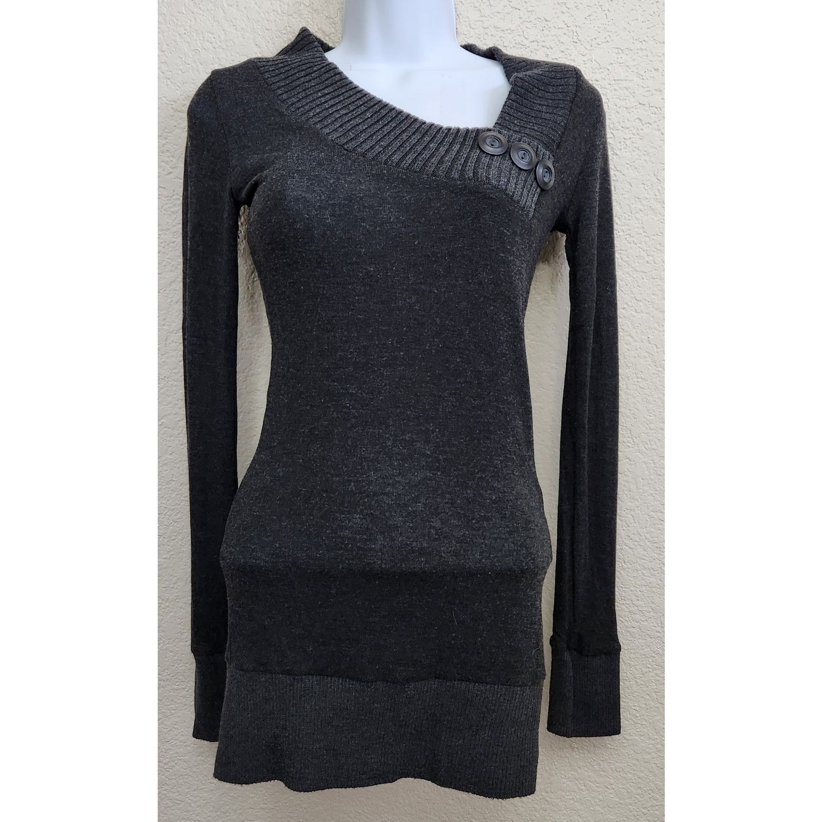 Other Poof Gray Charcoal Scoop Neck w/3 Buttons Sweater Top Small Size S / US 4 / IT 40 - 1 Thumbnail