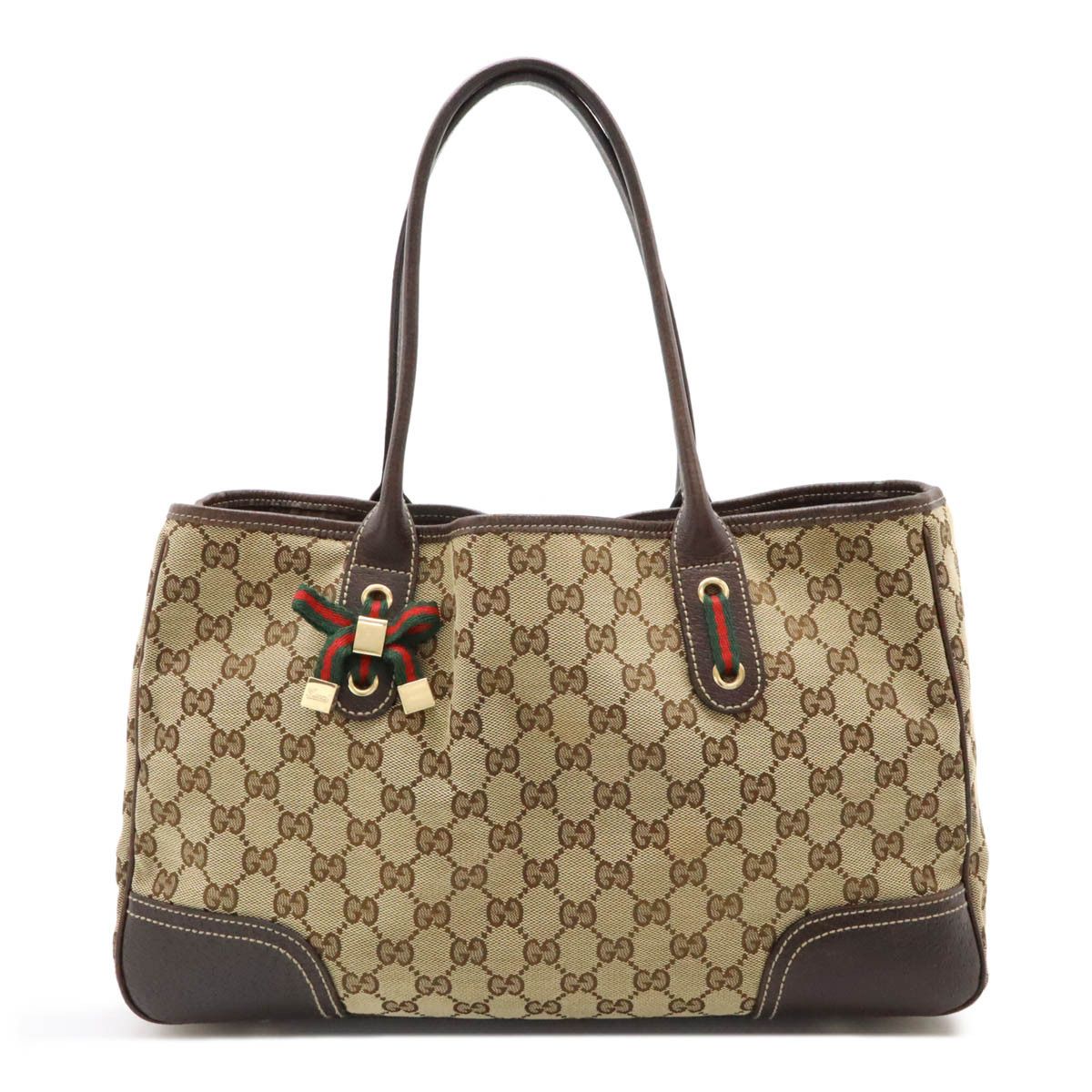 Gucci Gucci GG Canvas Princy Line 2Way Tote Bag 163805 Khaki Beige/dark Brown Canvas/leather Canvas Shoulder Bag 163805, Women's