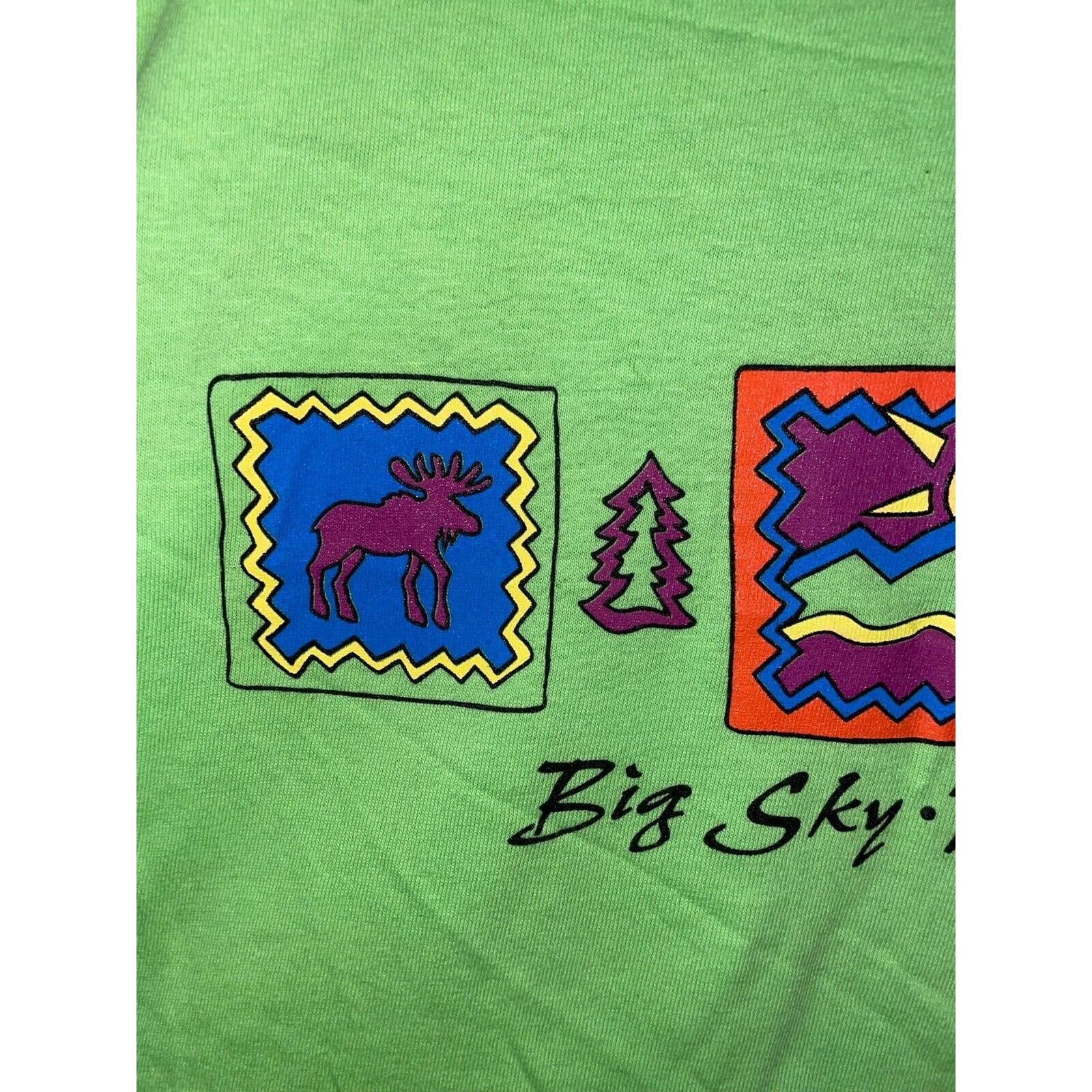 Anvil Vintage Big Sky Montana Shirt Moose Elk Nature Green Tee 90s Size US L / EU 52-54 / 3 - 3 Thumbnail