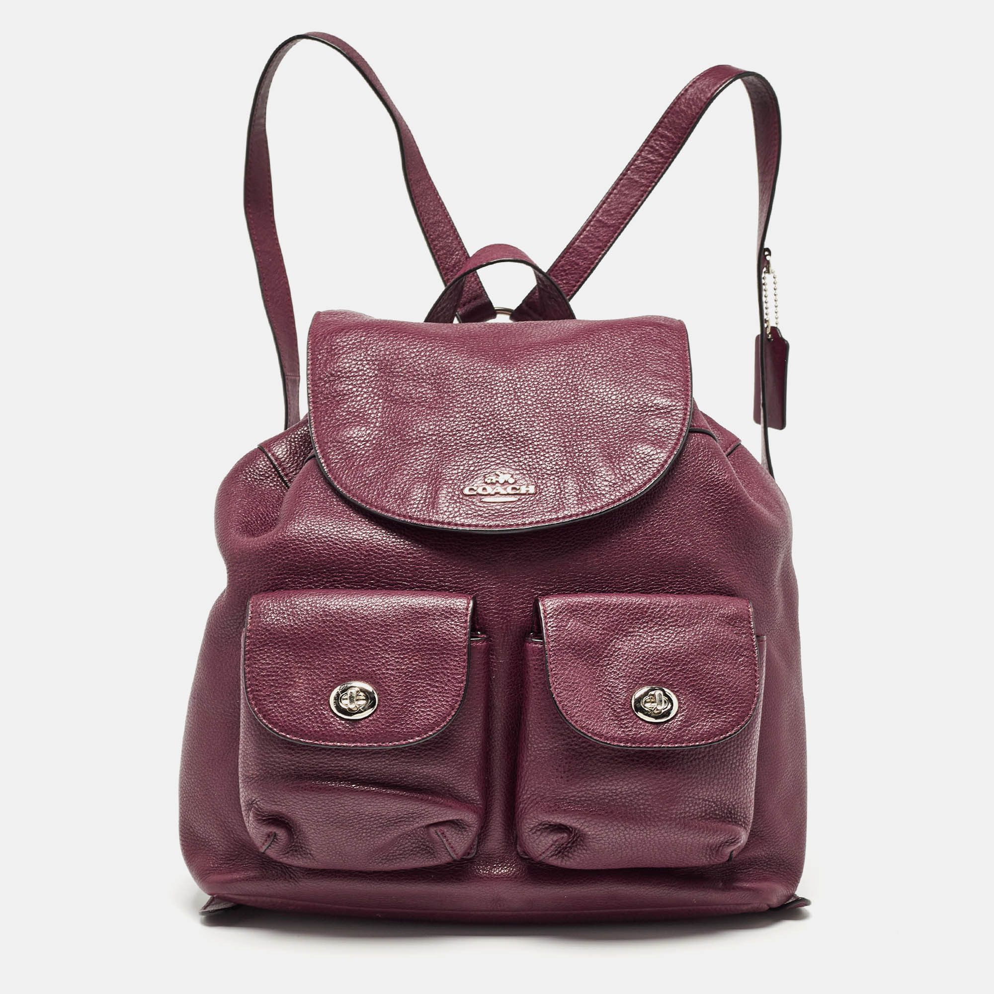 image of Coach Burgundy Leather Drawstring Backpack in Red, Women's