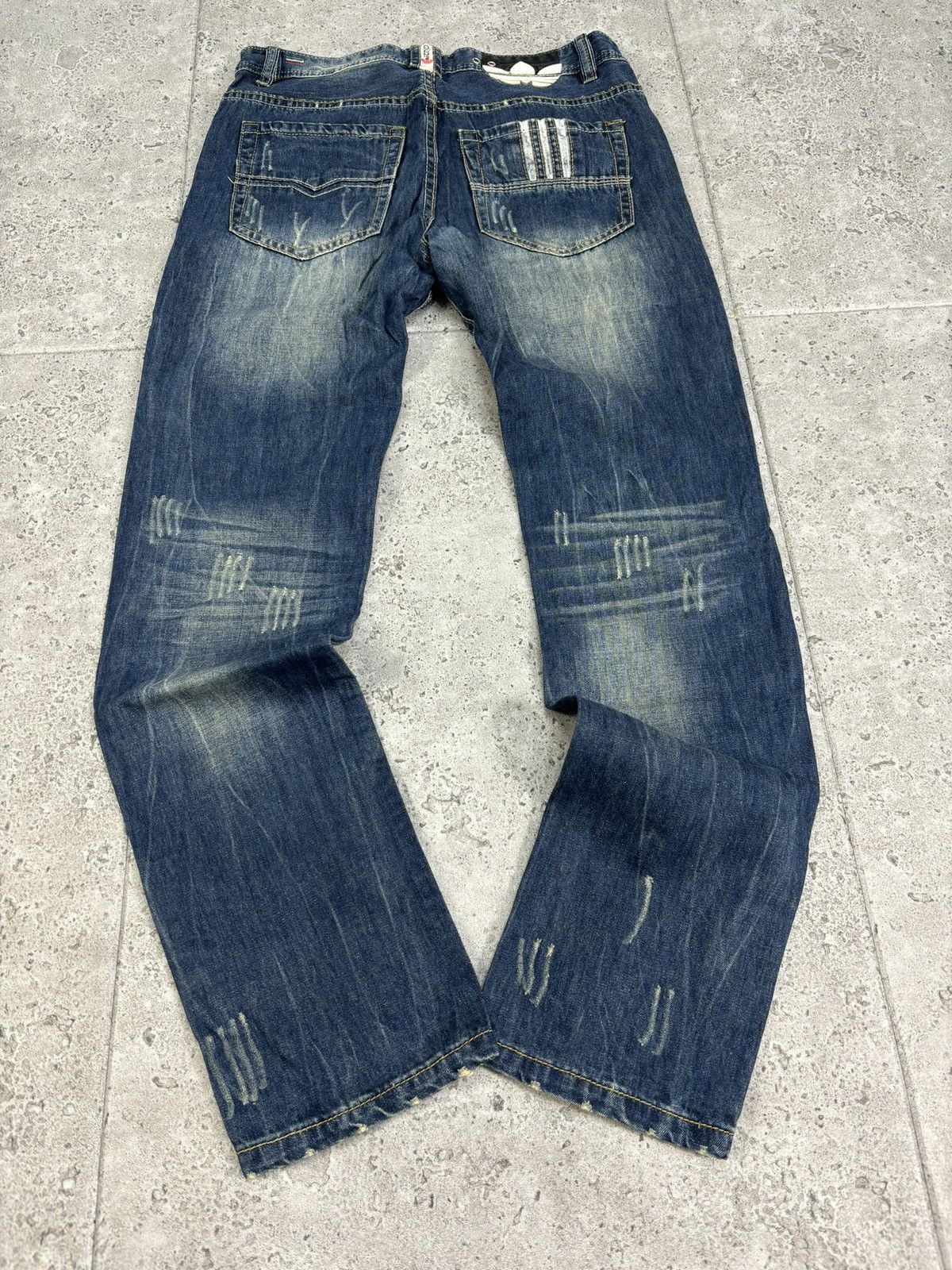 Adidas × Diesel × Vintage RARE Faded Distressed Diesel Adidas Denim Wideleg Pants Size US 32 / EU 48 - 3 Thumbnail