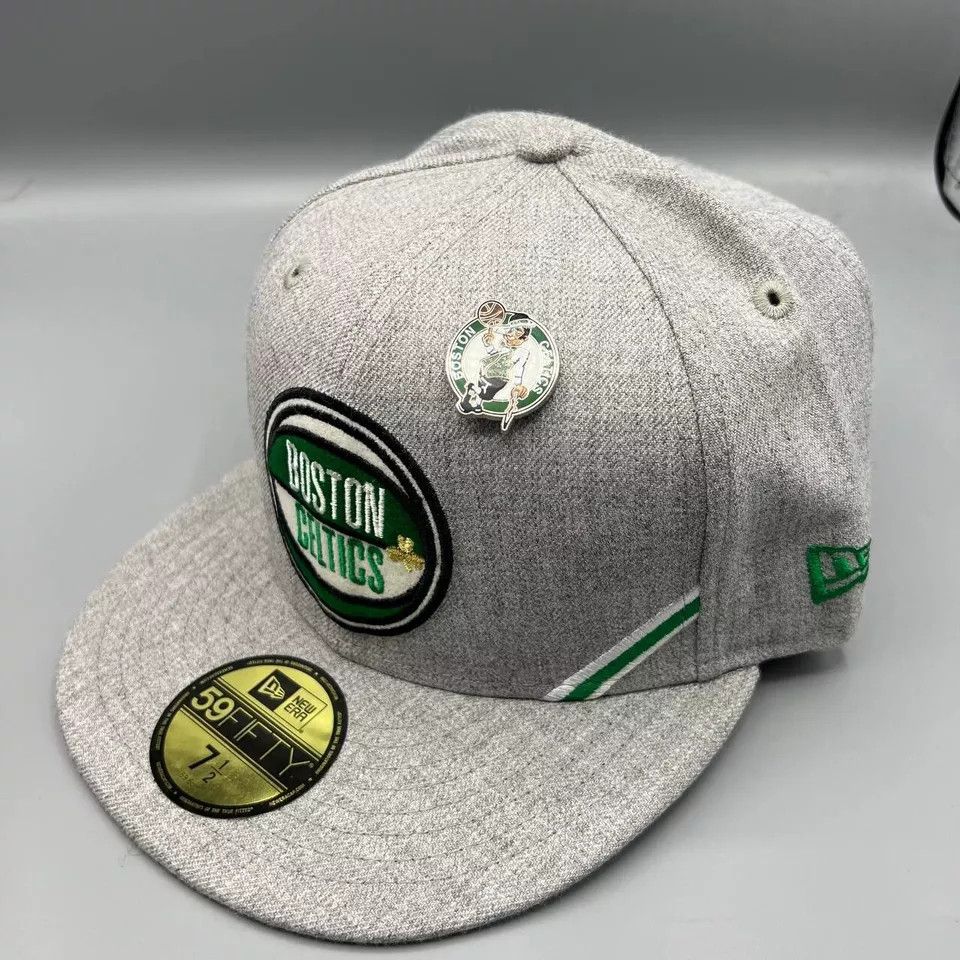 New Era Boston Celtics Hat Men 7 1/2 Gray Fitted Cap New with Pin Size ONE SIZE - 2 Thumbnail
