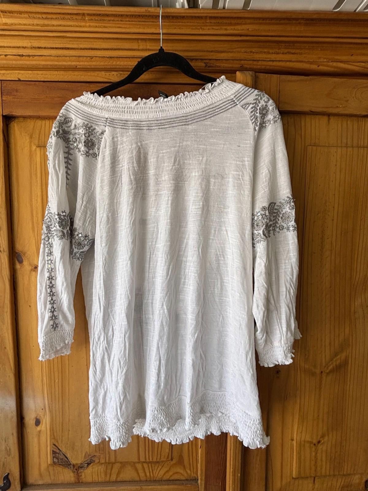 Designer Womens white cotton blouse with silver INC Concepts szL #210 Size L / US 10 / IT 46 - 2 Thumbnail