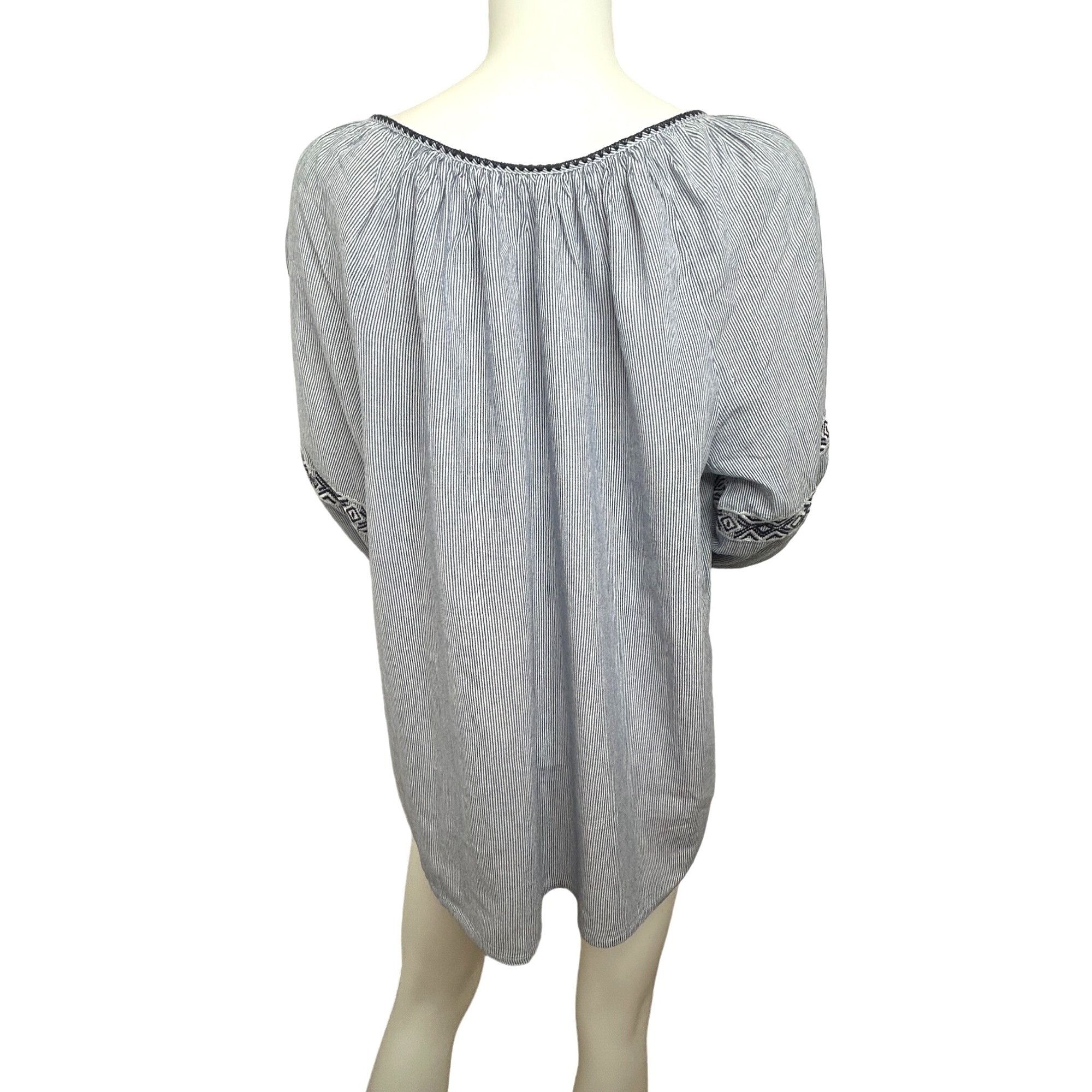 Other Westport Blouse 1X Blue White Peasant Boho Long Sleeve Embro Size XL / US 12-14 / IT 48-50 - 3 Thumbnail