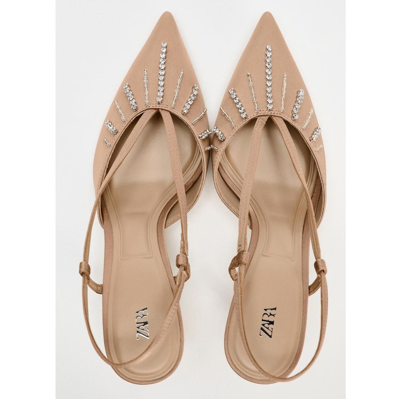 Zara ZARA Beige Rhinestone Slingback Heels NWT Size US 7.5 / IT 37.5 - 21 Thumbnail
