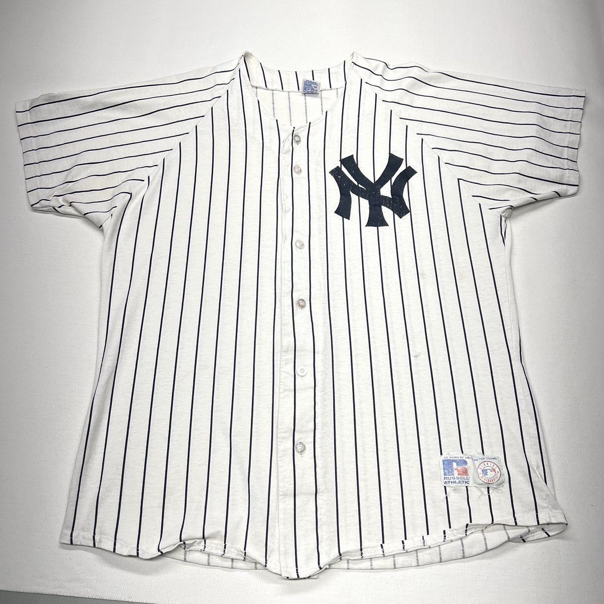 New York Yankees × Vintage VTG Russell Yankees Jersey White Pinstripe Blank Athletic Size US XL / EU 56 / 4 - 1 Thumbnail