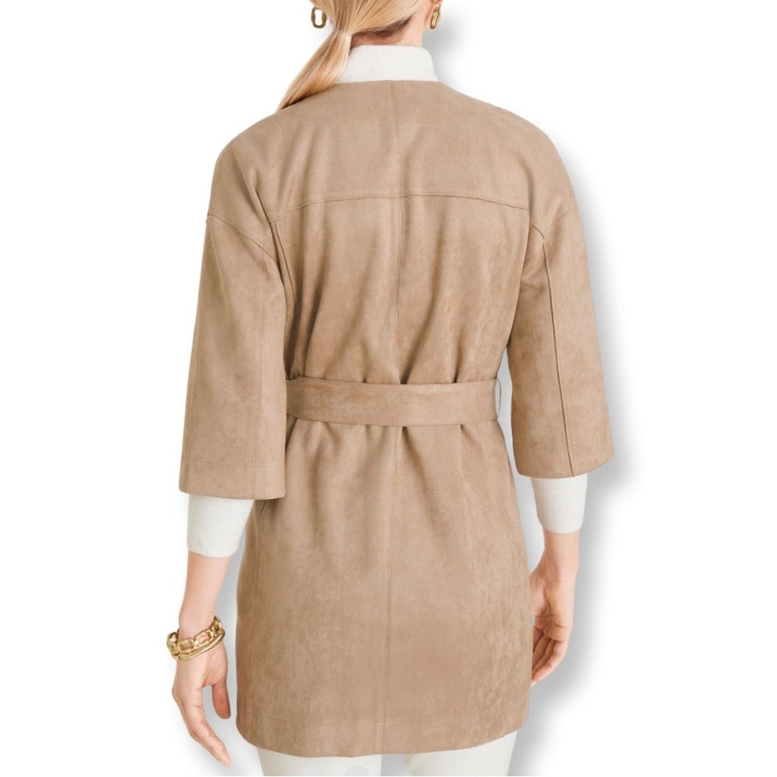 Chicos Chico’s Tan Faux Suede Kimono Coat With Belt Size M / US 6-8 / IT 42-44 - 3 Thumbnail