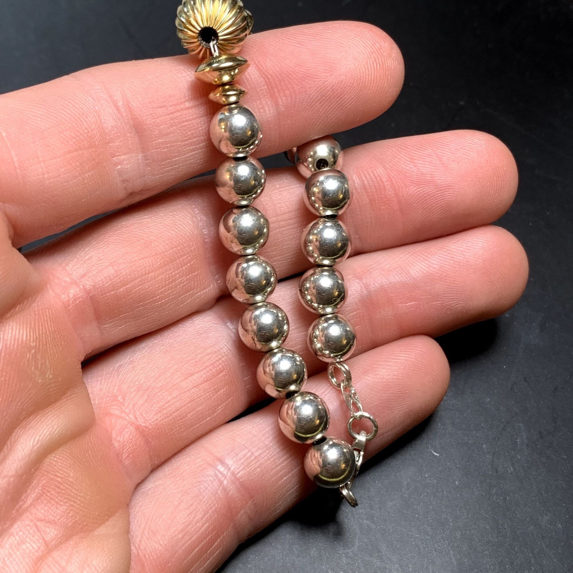 Other VTG Two Tone Solid Sterling Silver 925 Beaded Bracelet Size Size ONE SIZE - 5 Thumbnail
