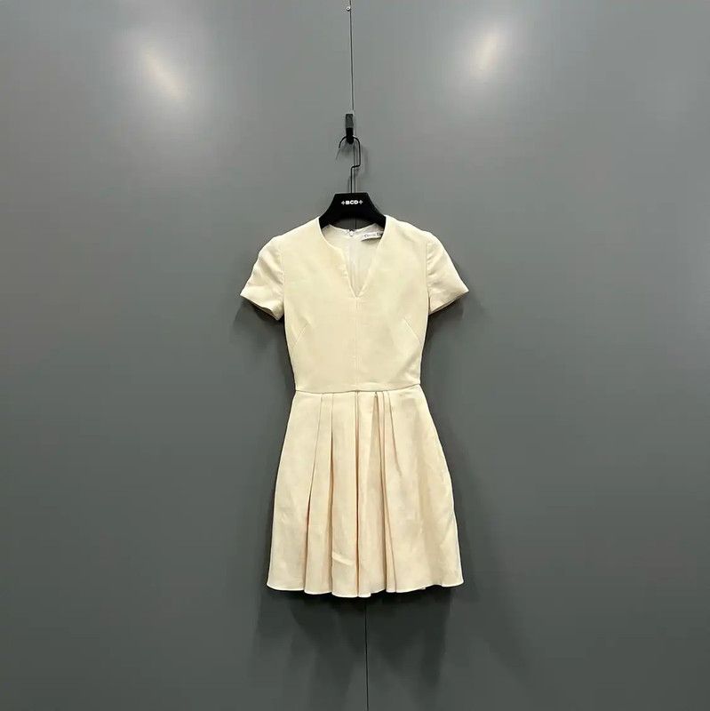 Dior Dior Summer Beige Cotton Short Sleeve Dress 0089 Size ONE SIZE - 1 Thumbnail