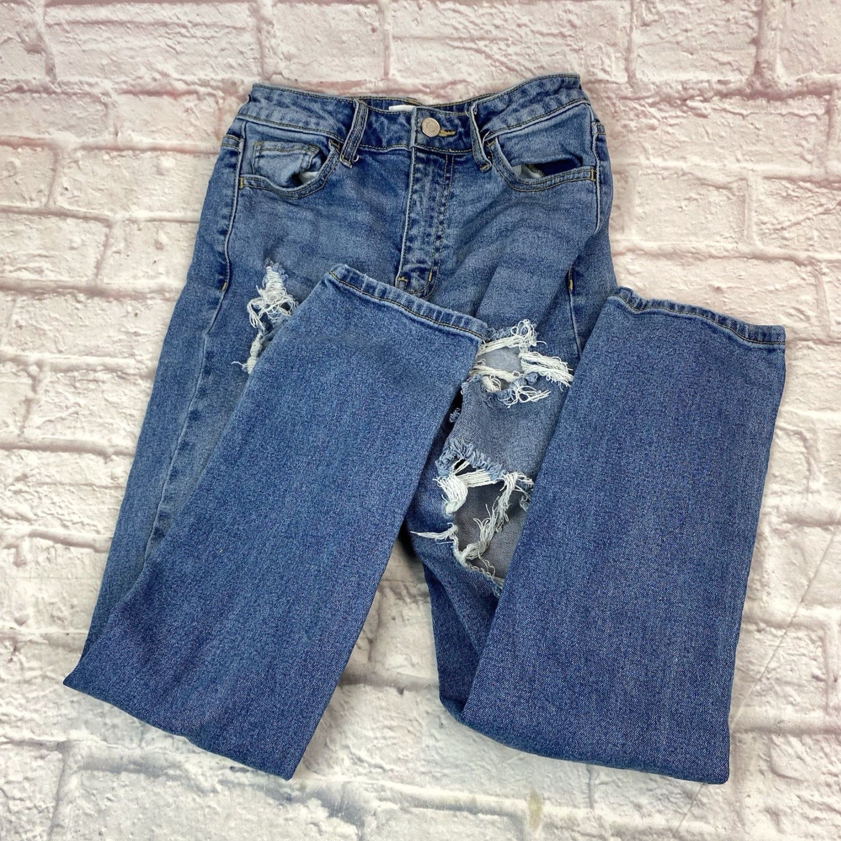 Vintage Cello Jeans Womens Size 1 High Rise Straight Leg Distressed Light Wash Stretch Size 25" / US 0 / IT 36 - 2 Thumbnail