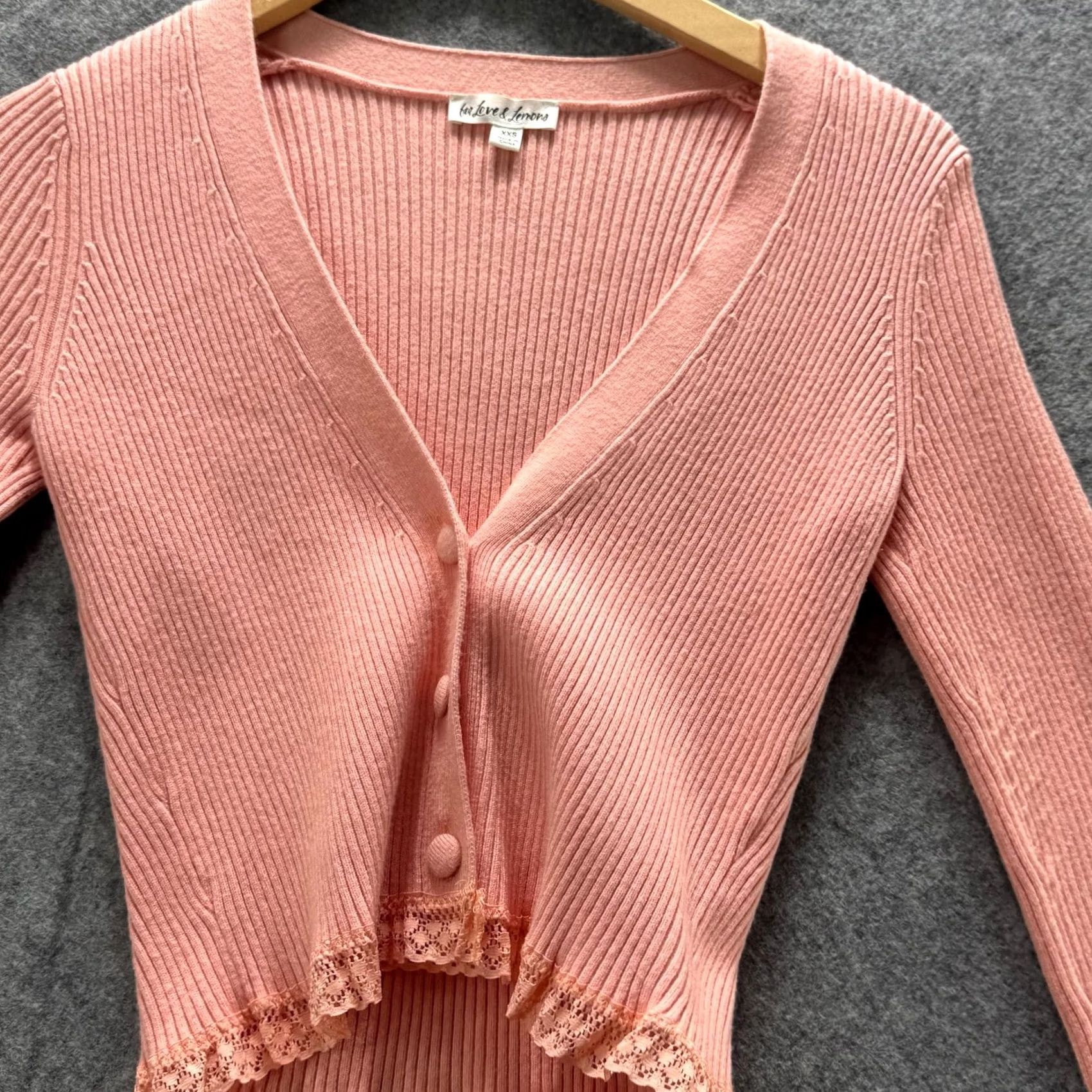 For Love & Lemons For Love & Lemons Sweater Cardigan Womens XXS Pink Lace Cropped Button Front Size XXS / US 00 / IT 34 - 3 Thumbnail