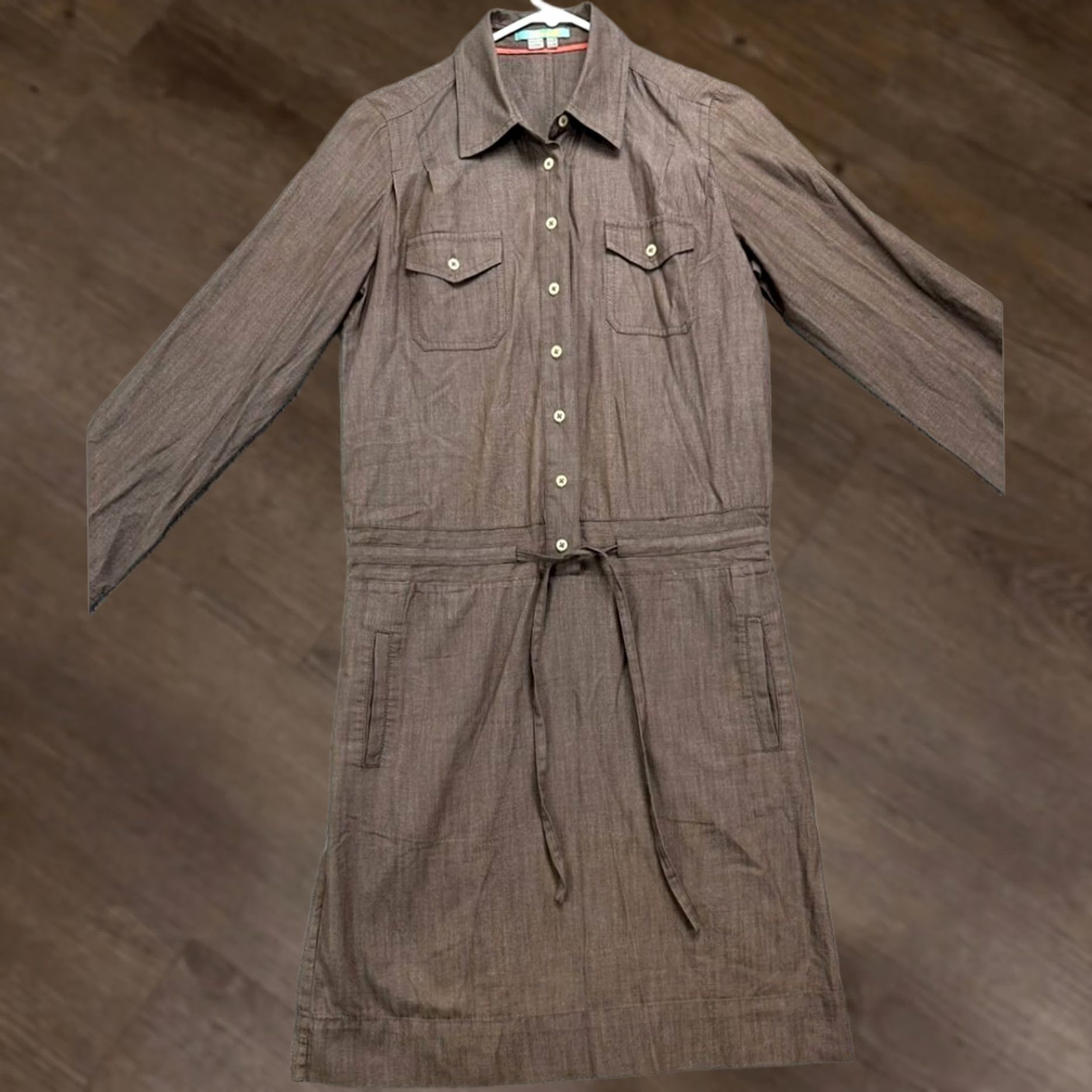 Boden Boden Dress Women 4 Reg Brown Button Front Collared Shirt Drawstring Knee Length Dress Size S / US 4 / IT 40 - 1 Thumbnail