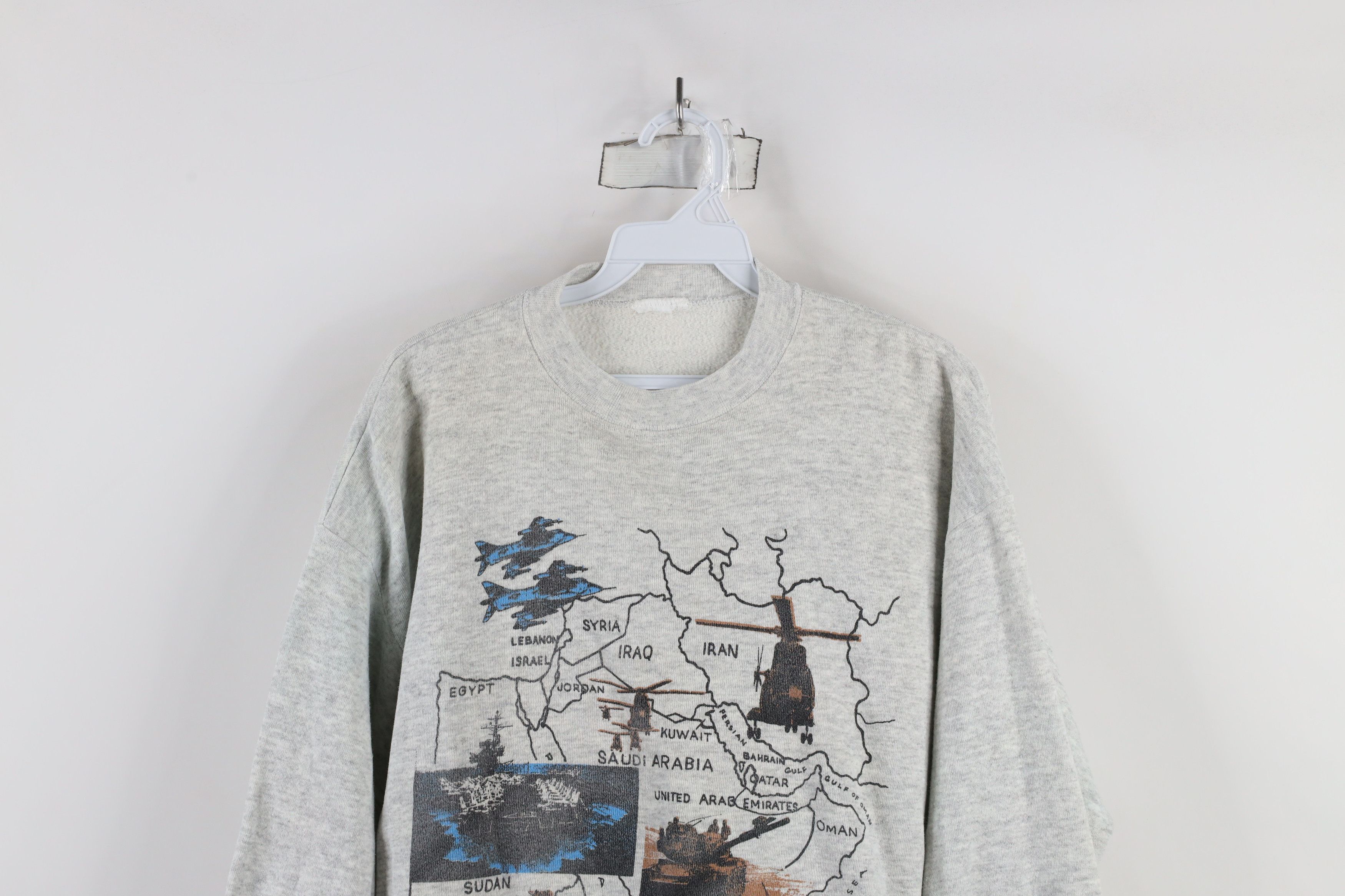 Vintage Vintage 90s Desert Shield Military Sweatshirt Heather Gray Size US XL / EU 56 / 4 - 2 Thumbnail