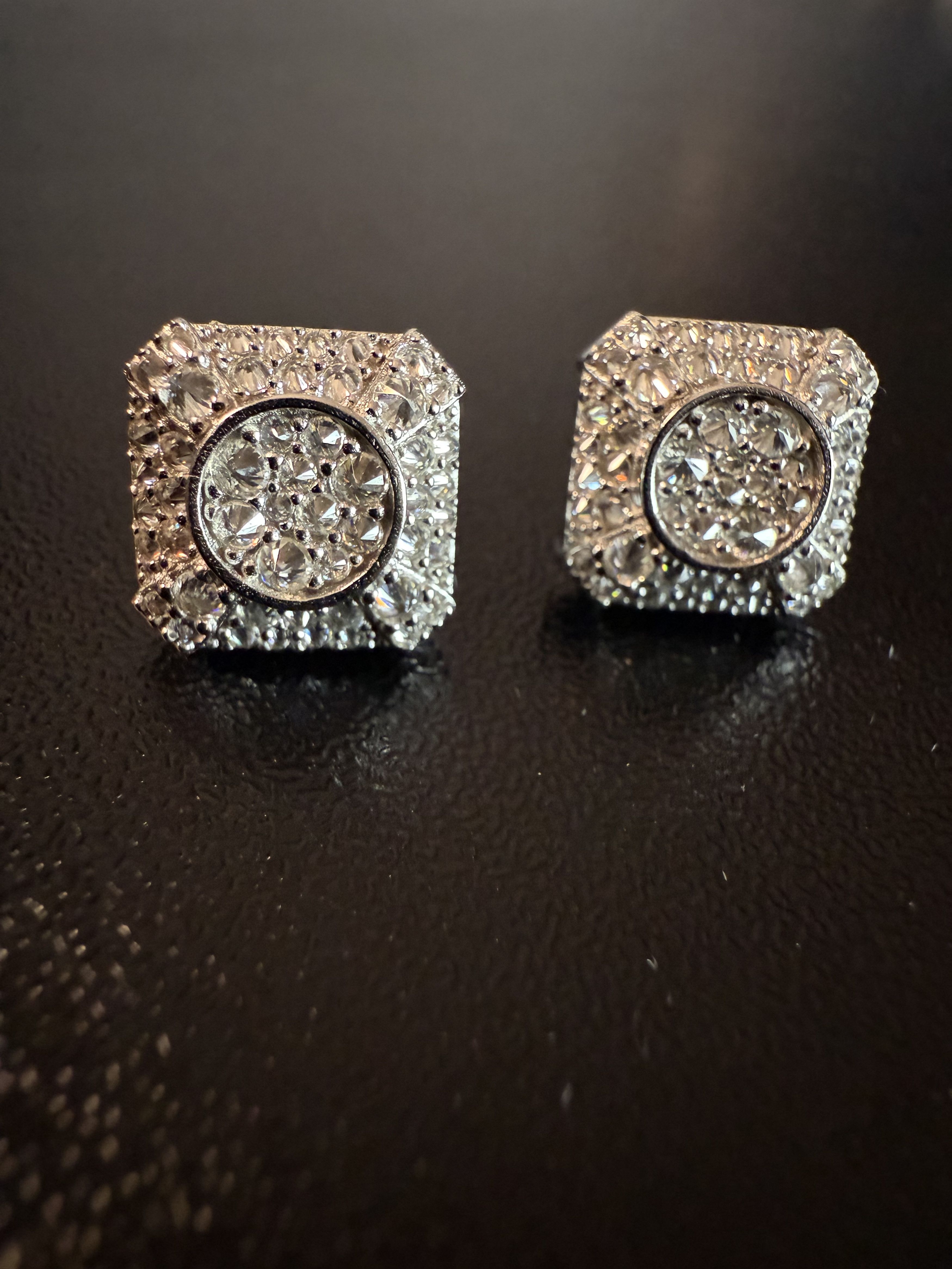 Other Trap Square Halo Studs Moissanite mens 925silver earrings Size ONE SIZE - 14 Thumbnail