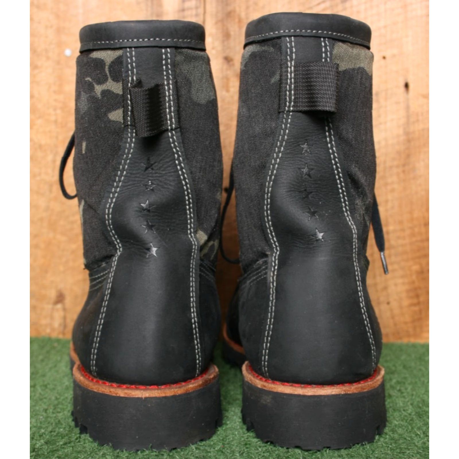 Vintage BATES Bomber Black Leather Canvas 8" Work Boots Men's Sz. 10M Vibram Sole Camouflage Style Combat Shoe Shirt? Size US 10 / EU 43 - 4 Thumbnail