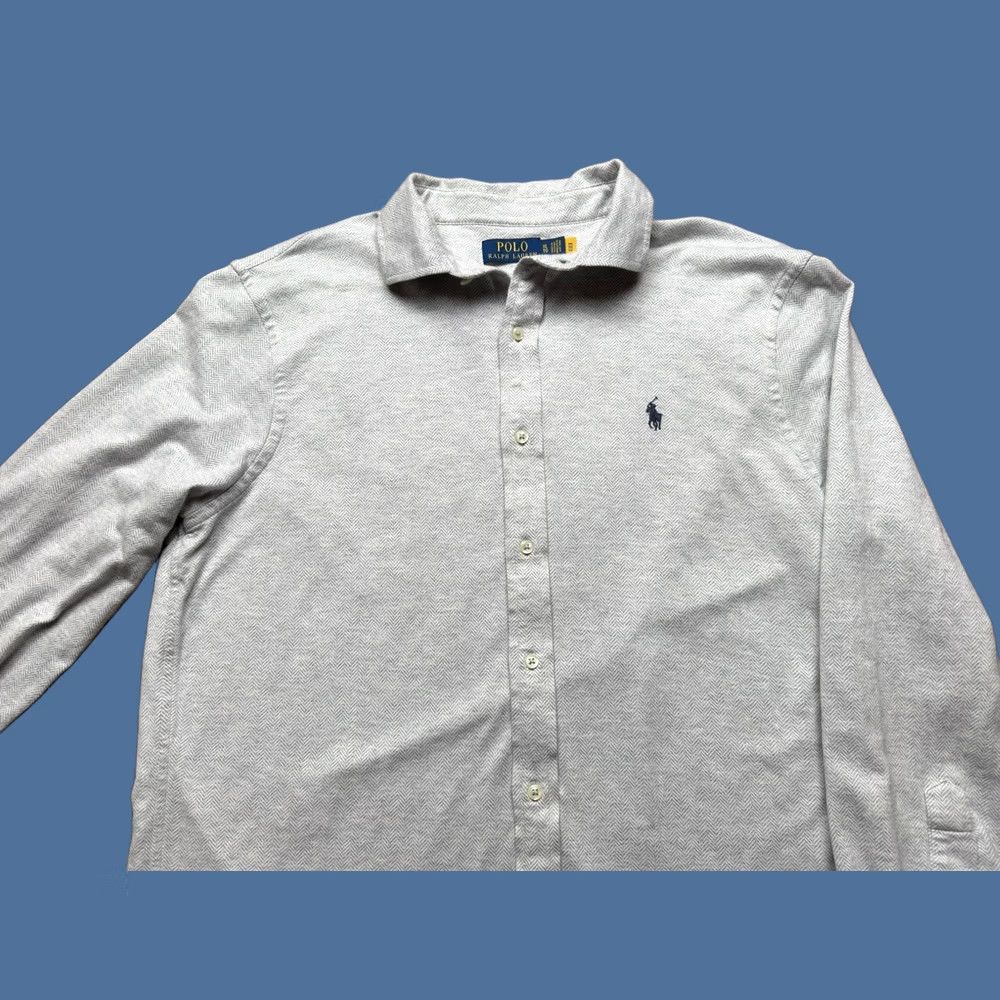 Polo Ralph Lauren Polo Ralph Lauren Shirt Mens XL Gray KNIT Dress Herringbone Long Sleeve Size 46R - 1 Thumbnail