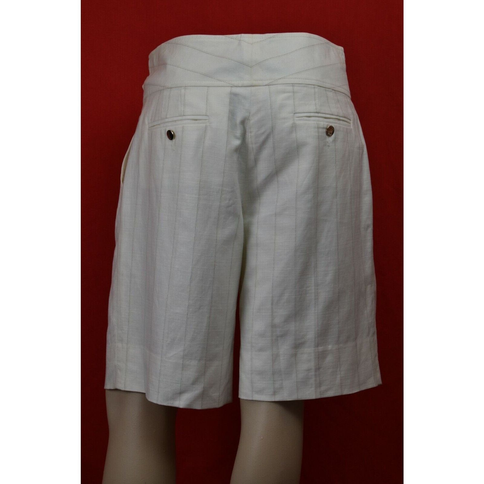 Gucci GUCCI OFF WHITE LINEN STRIPE BELTED 2 X BUCKLE SHORTS 40 IT Size 31" - 6 Thumbnail