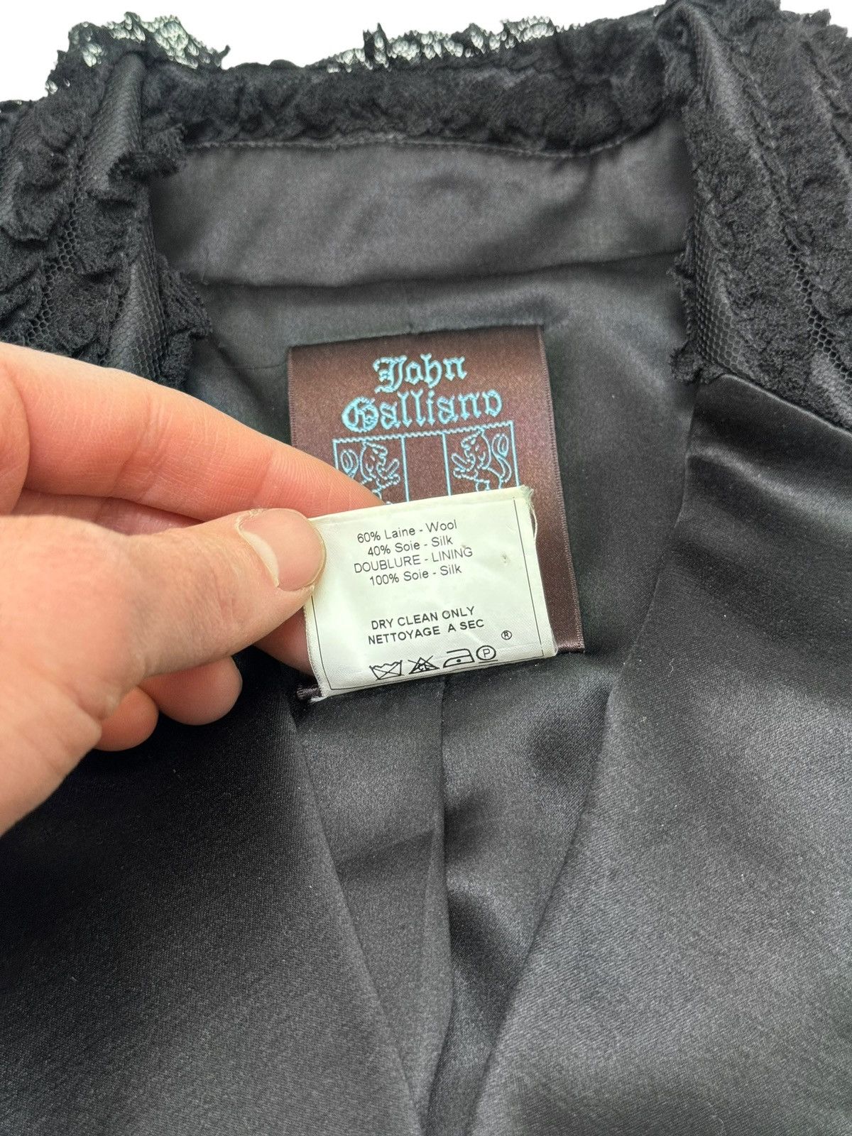 John Galliano 2001 Silk Satin Wool Frill Blazer Size S / US 4 / IT 40 - 5 Thumbnail