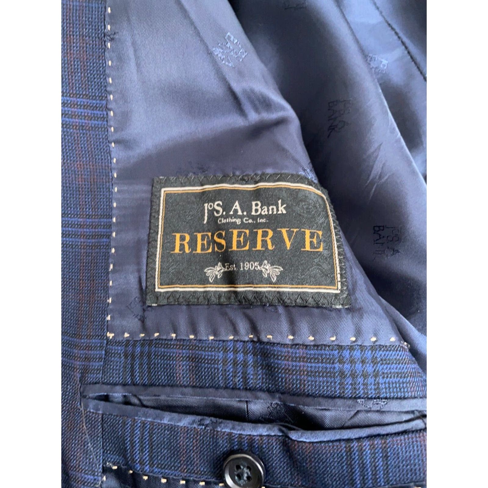 Jos. A. Bank VINTAGE Jos. A. Bank Wool Silk 2-Button Suit Jacket Men's 48 Regular Blue Plaid Check Classic Size 48R - 4 Thumbnail