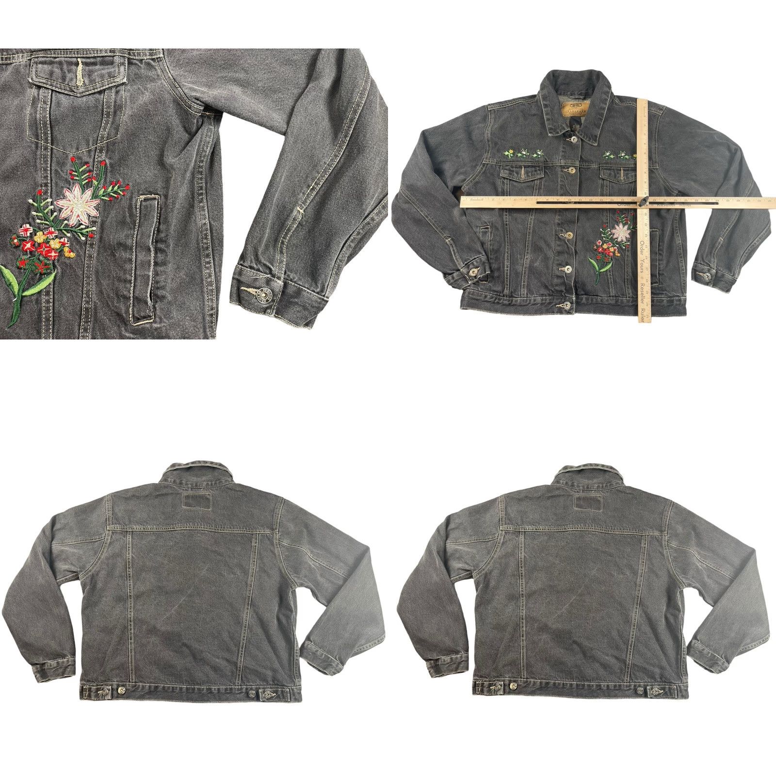 Route 66 VINTAGE Route 66 Denim Jacket Black Women’s L Embroidered Floral 90s Grunge Trucker Jacket Women Size L / US 10 / IT 46 - 8 Thumbnail
