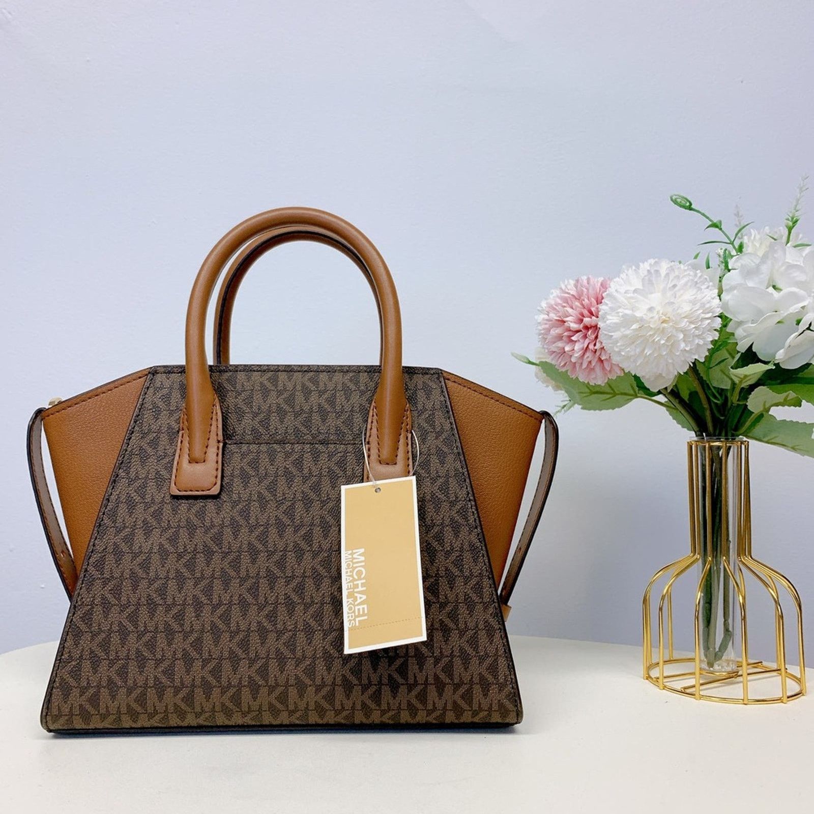 Michael Kors MICHAEL KORS 35F1G4VM2B AVRIL SM LOGO TOP-ZIP SATCHEL BROWN Size ONE SIZE - 2 Thumbnail