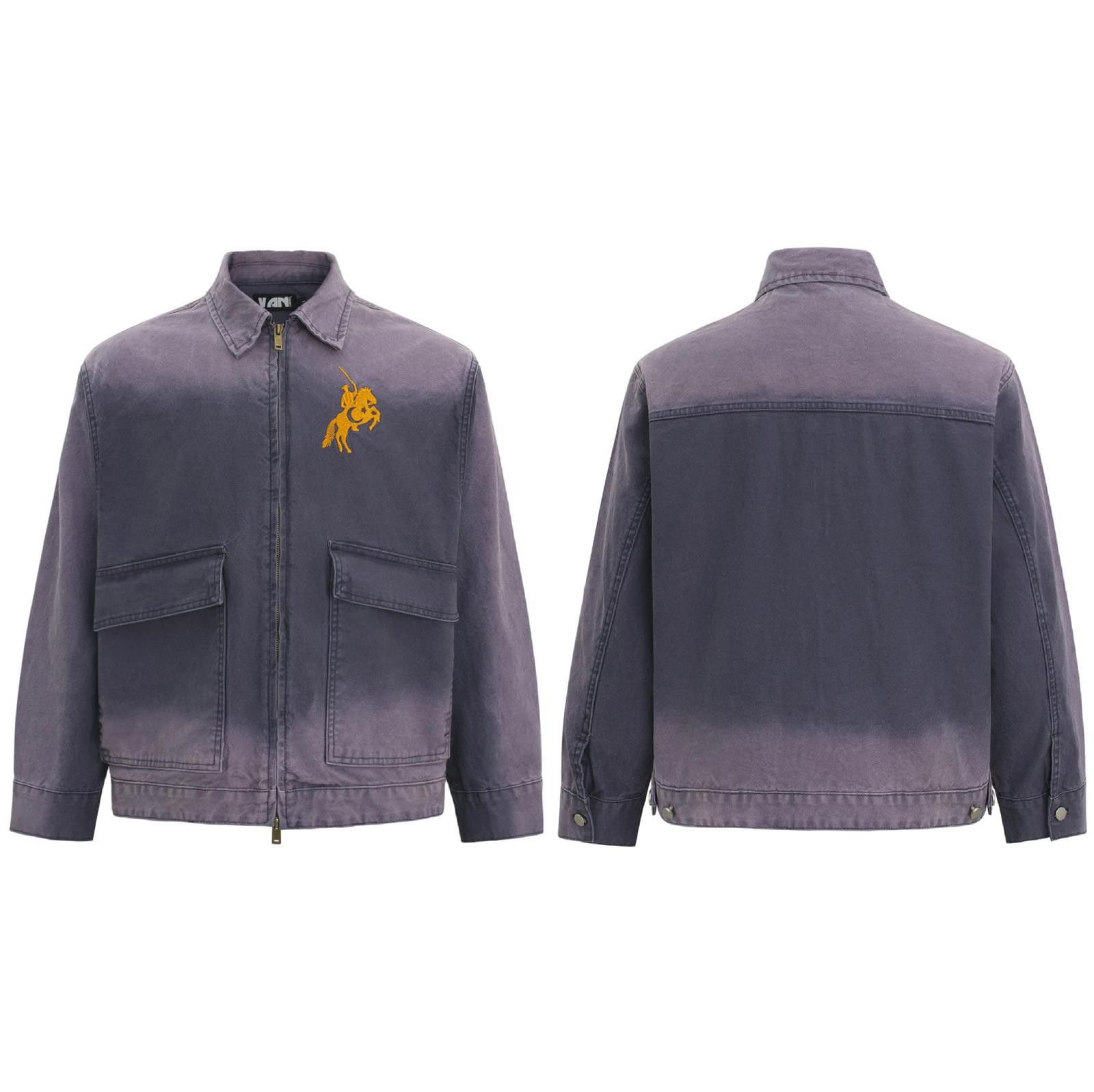 Vintage Purple Casual Zip-Up Jacket with Orange Embroidery Size US M / EU 48-50 / 2 - 5 Thumbnail