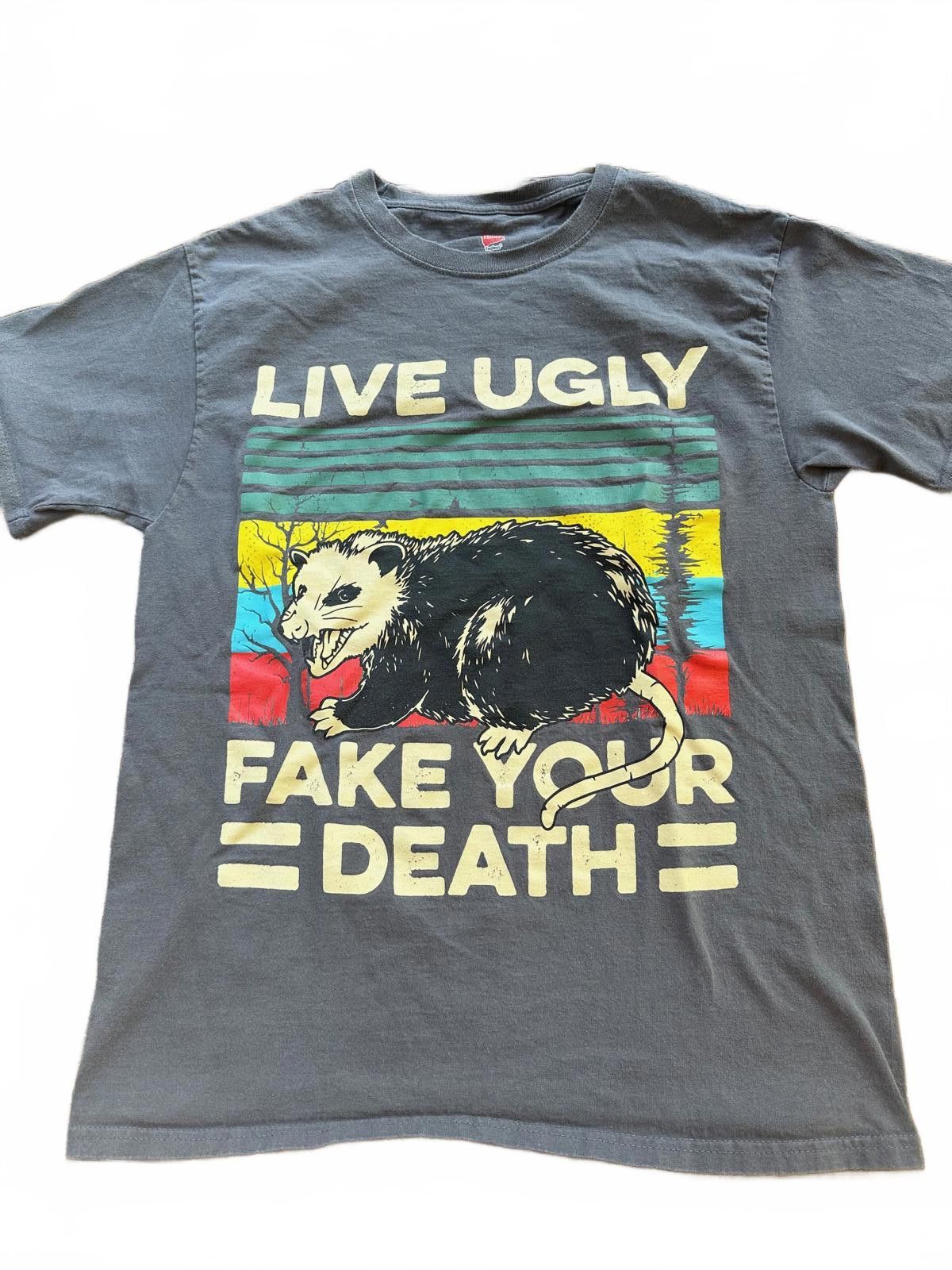 Hanes Vintage Style Possum Graphic Tee – Dark Gray Punk Streetwear Size US M / EU 48-50 / 2 - 1 Thumbnail