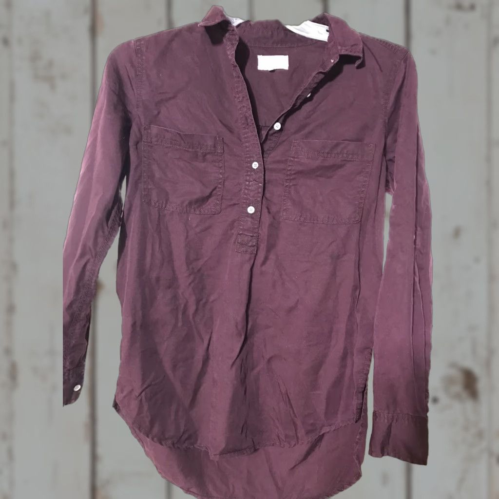 Lou & Grey LOU & GREY Burgundy High-Low Longline Button-Up Shirt Womens XS Casual Tunic Size XS / US 0-2 / IT 36-38 - 1 Thumbnail