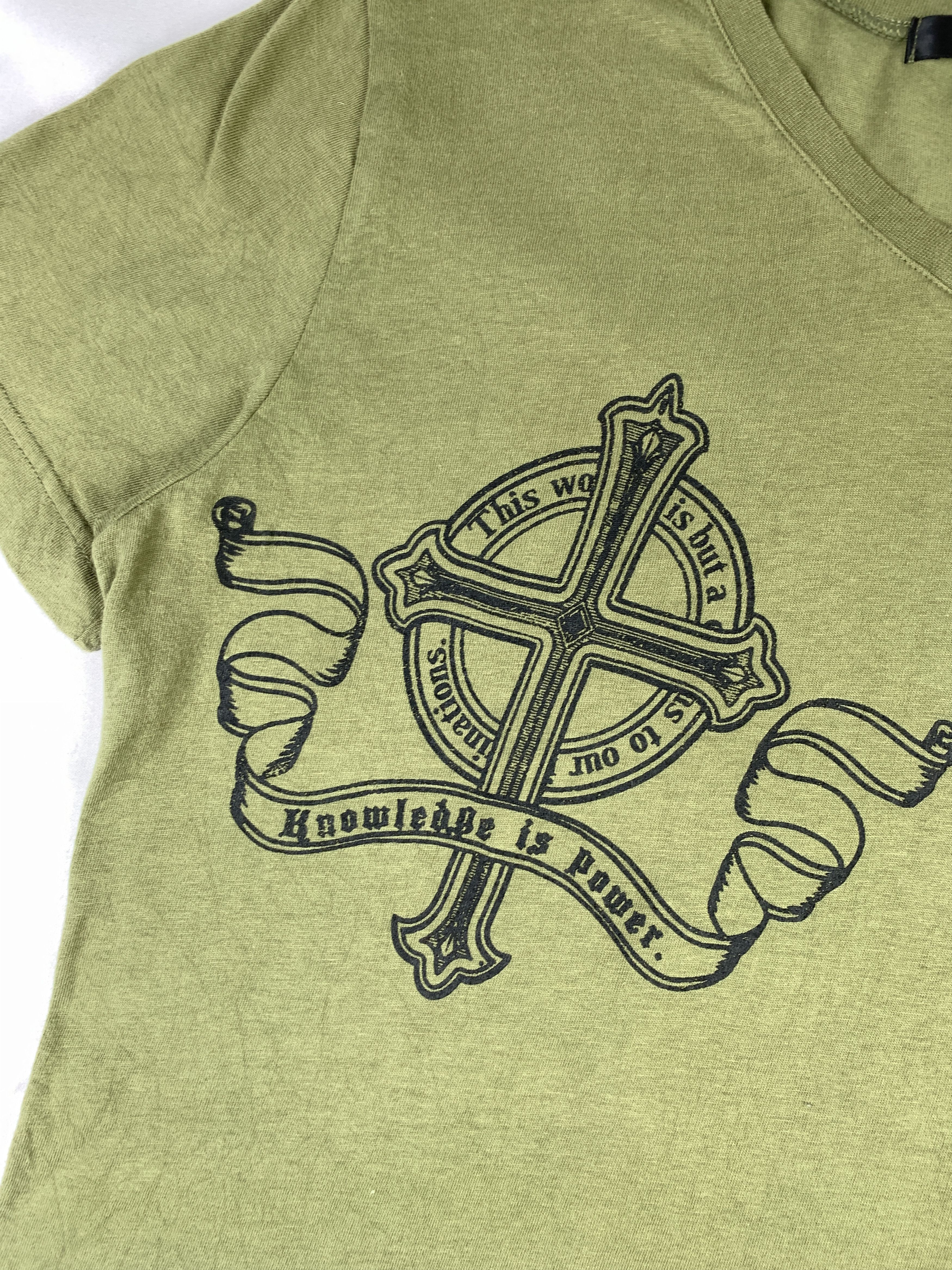 Japanese Brand SMILE LAND Olive Green Crodd Crown Dressy Tee (L) Size L / US 10 / IT 46 - 4 Thumbnail