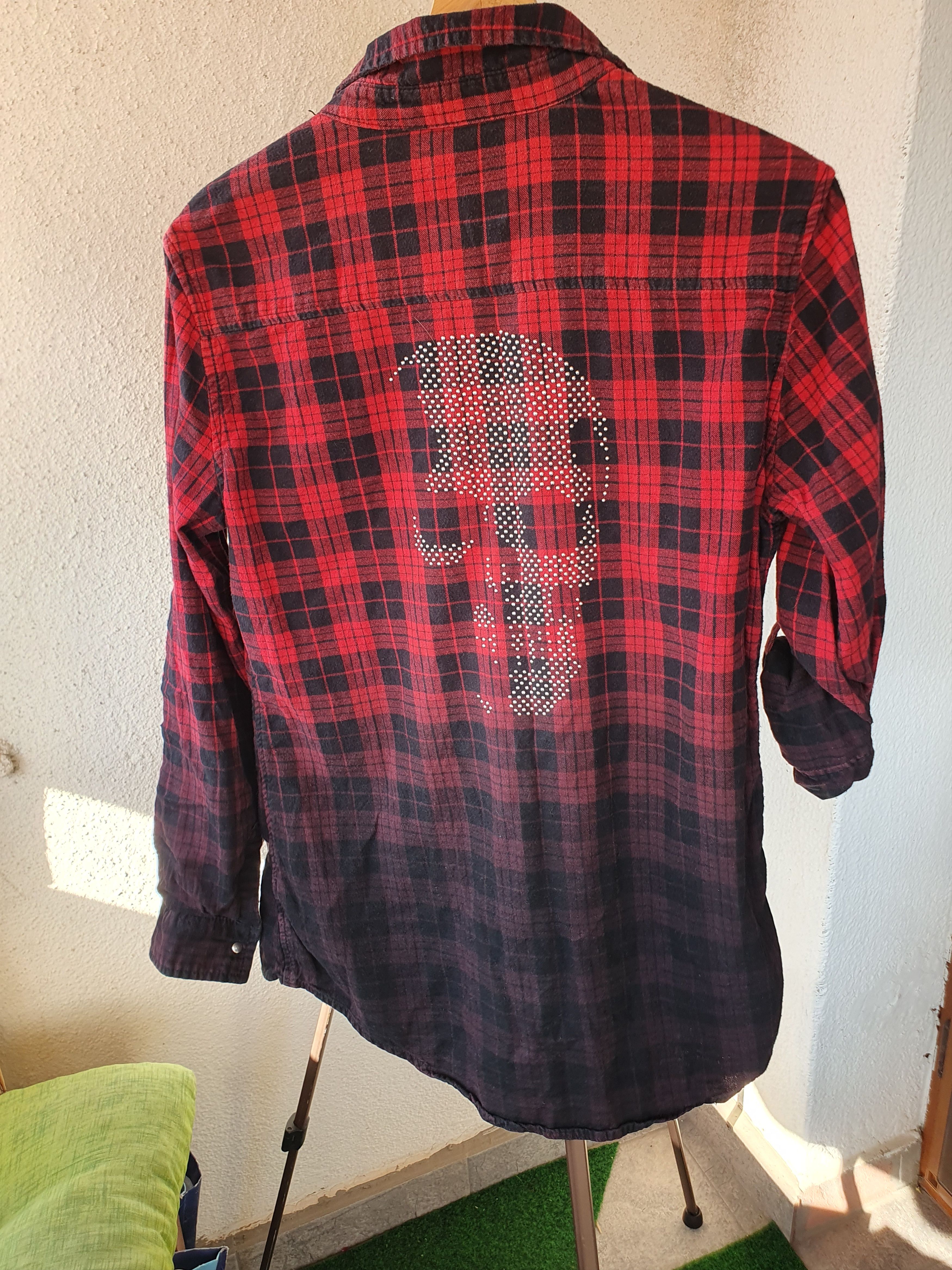 Other Rock Rebel by EMP Plaid Shirt Rhinestone Scull on back L Size L / US 10 / IT 46 - 1 Thumbnail
