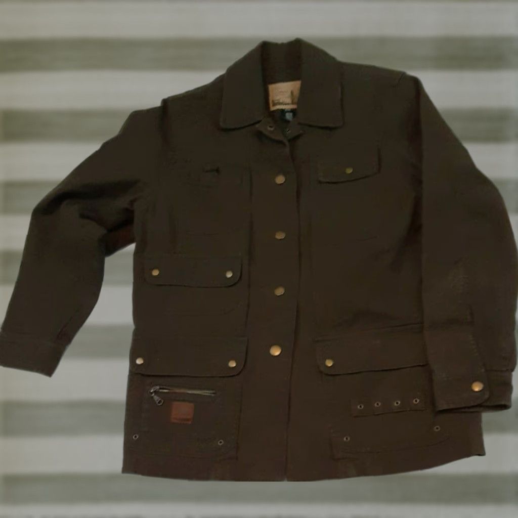 Ralph Lauren VINTAGE Lauren Ralph Lauren Womans Utility Jacket PM size Green Canvas 27in long Long Sleeve Button Zippers Outdoors Fish Pattern Size M / US 6-8 / IT 42-44 - 1 Thumbnail