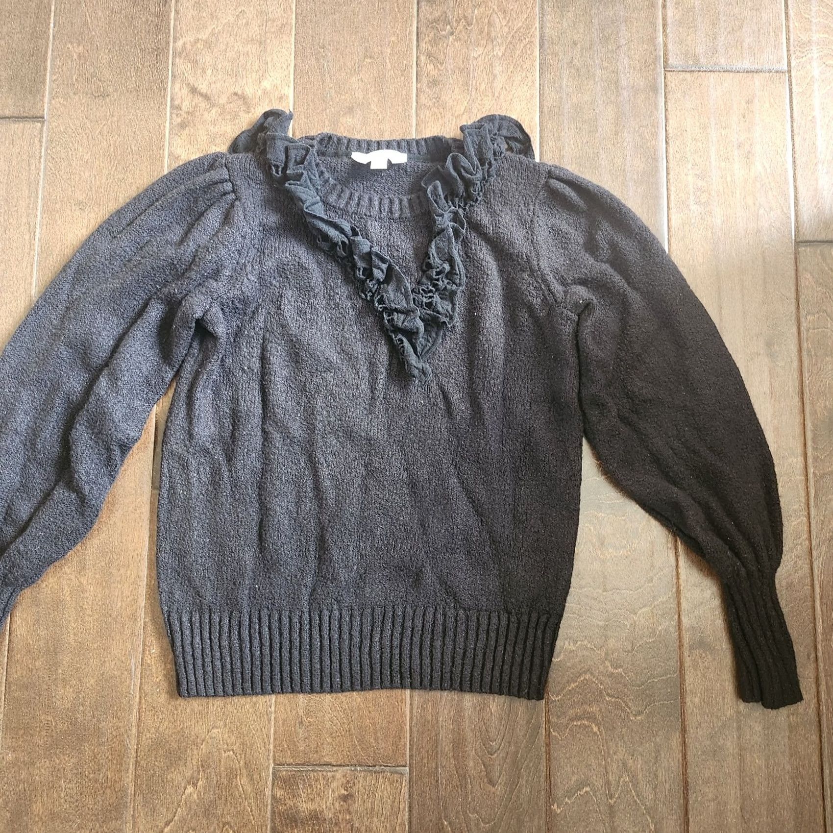 Vintage Time And Tru Womens Ruffle Black Sweater - XS Size Long Sleeve Pullover Size XS / US 0-2 / IT 36-38 - 4 Thumbnail