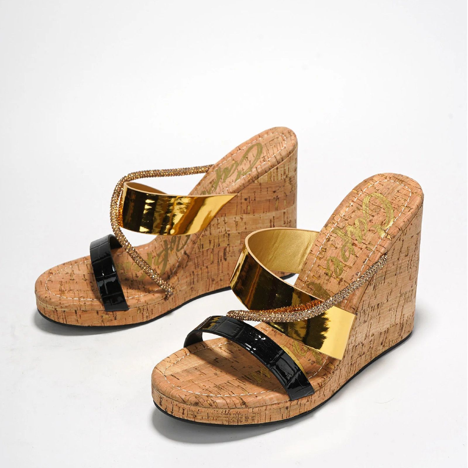 Other Xando Slip On Cork Wedge Slides Multi Size Triple Straps Gol Size US 11 / IT 41 - 1 Thumbnail