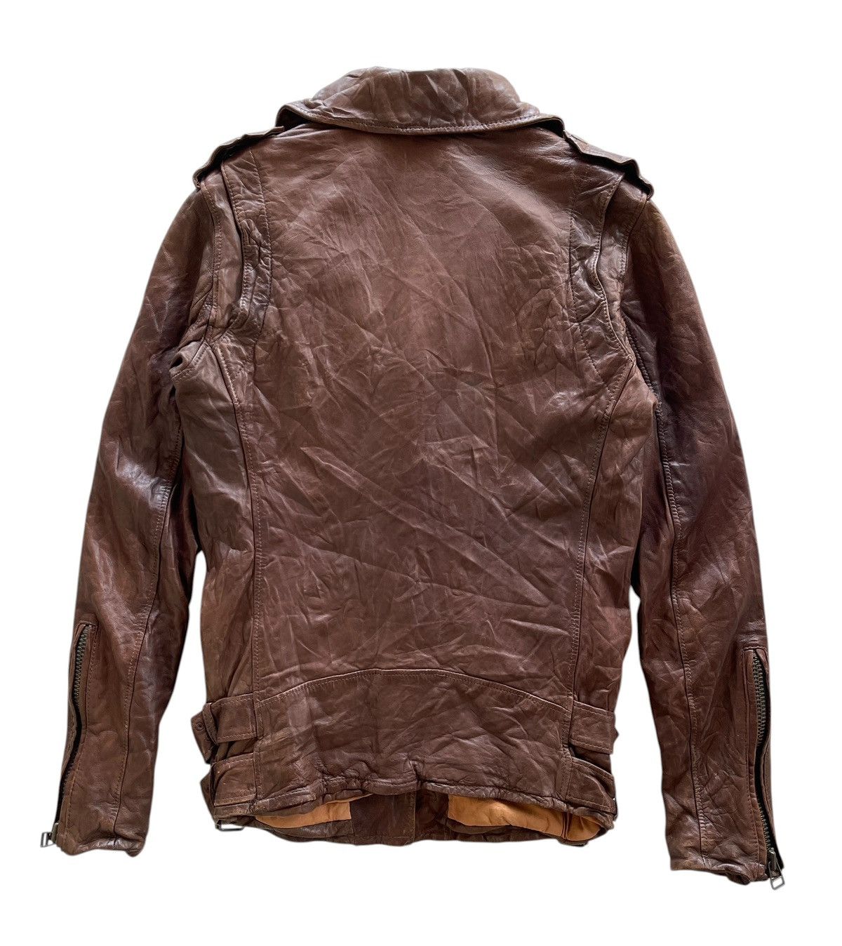 Japanese Brand NINE Sheepskin Wrinkle Rider Leather Jacket Size XS / US 0-2 / IT 36-38 - 11 Thumbnail