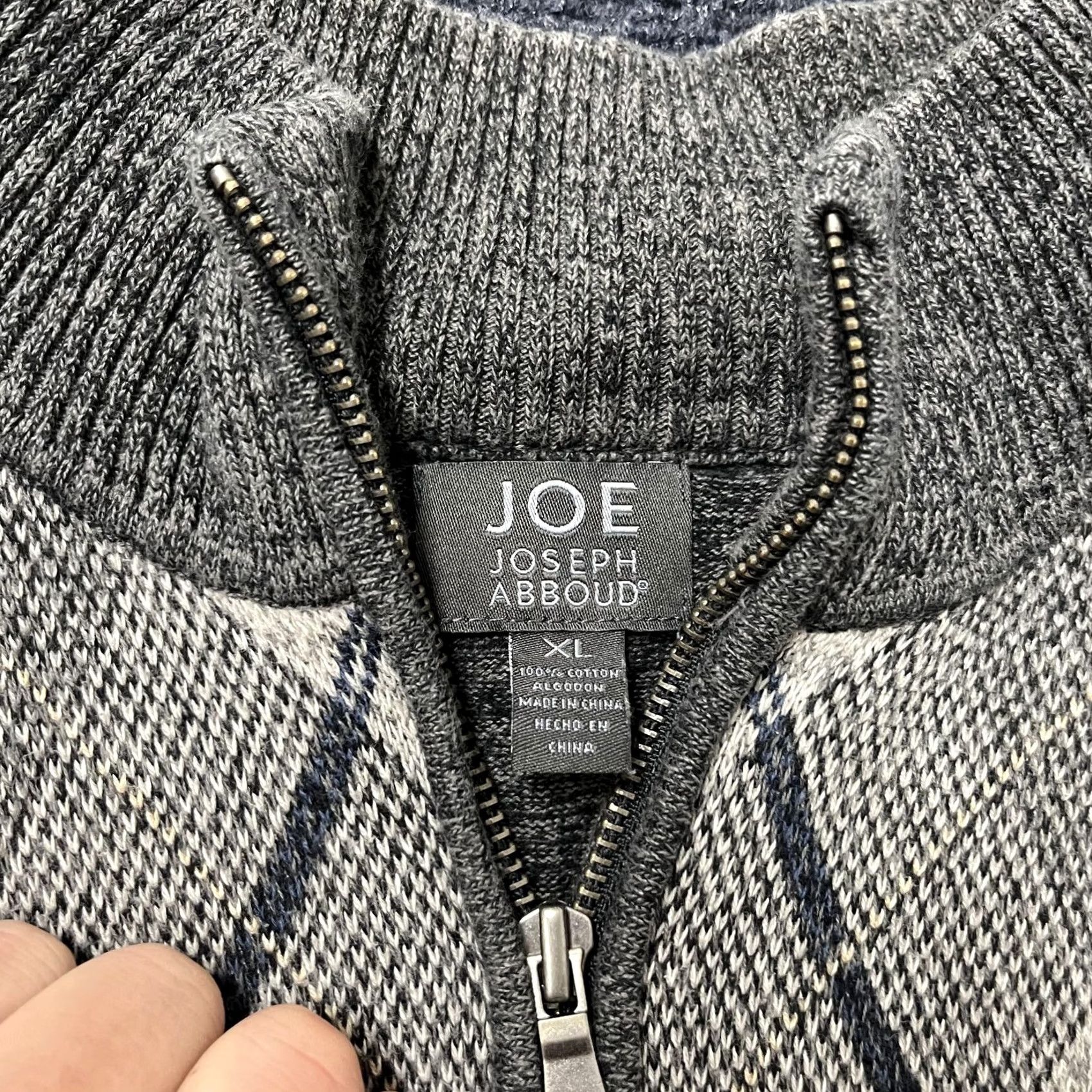 Joseph Abboud VINTAGE? No. Joe Joseph Abboud Sweater Mens XL Gray Argyle Quarter Zip Cotton Knit Pullover Size US XL / EU 56 / 4 - 2 Thumbnail