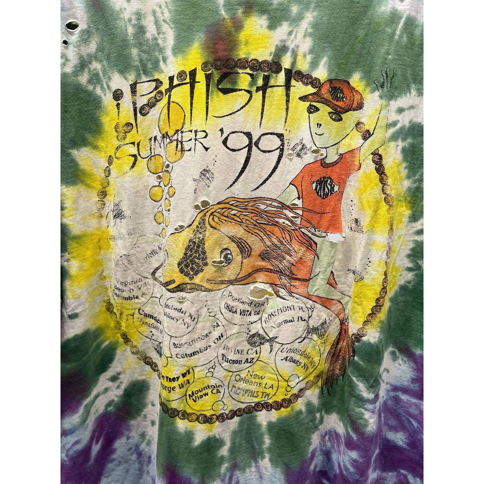 Vintage Vintage Thrashed Phish 1999 Tour Shirt Tie Dye Size US XL / EU 56 / 4 - 4 Thumbnail