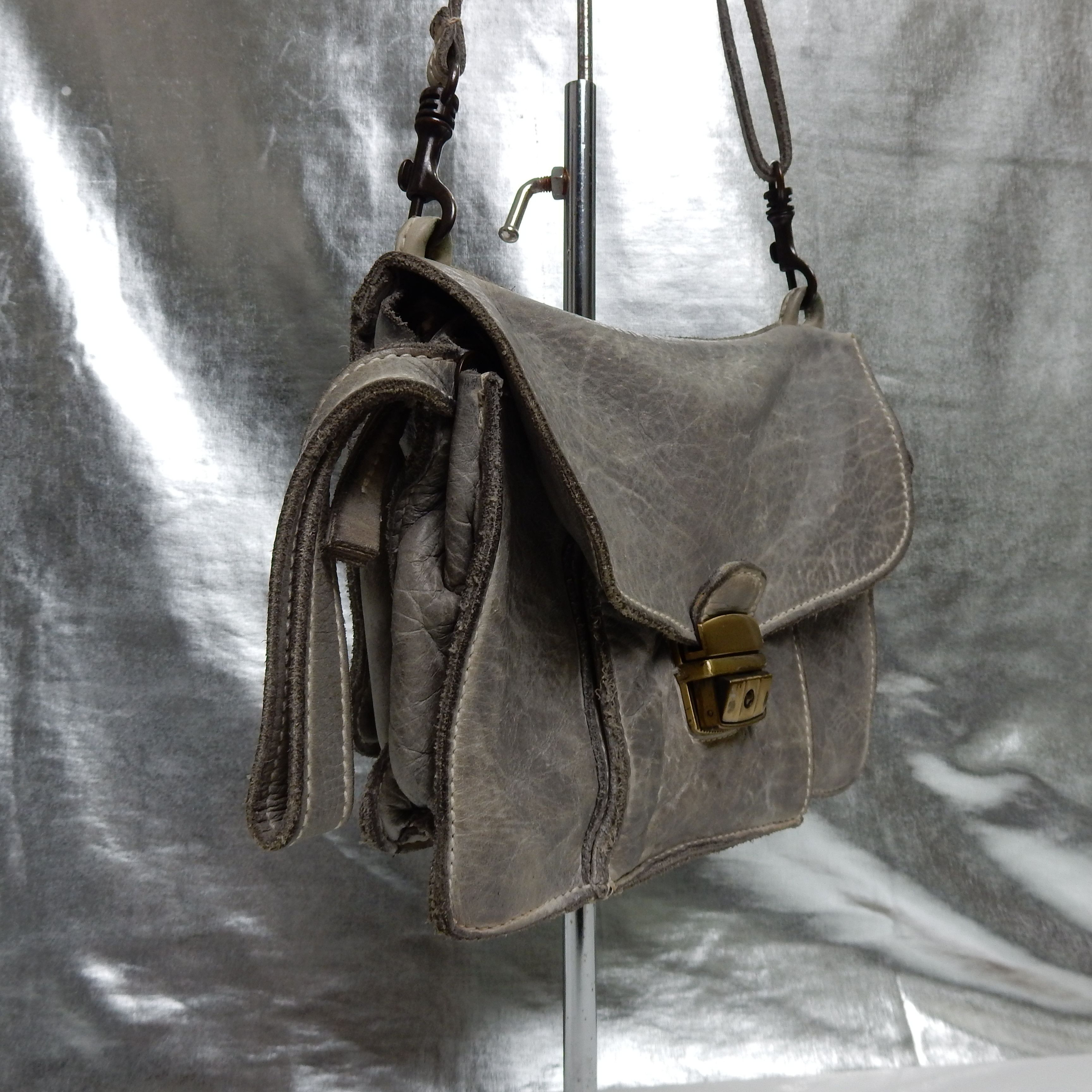Italian designer real leather grey crossbody bag