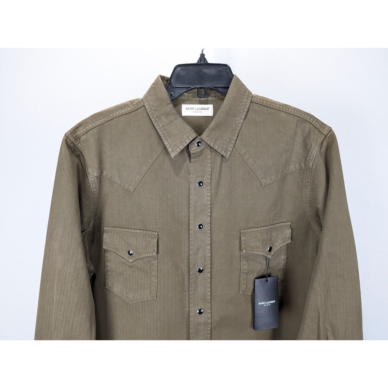 Saint Laurent Paris o1rshd1 Classic Western Shirt in Khaki Dyeing Stonewa Size US L / EU 52-54 / 3 - 8 Thumbnail