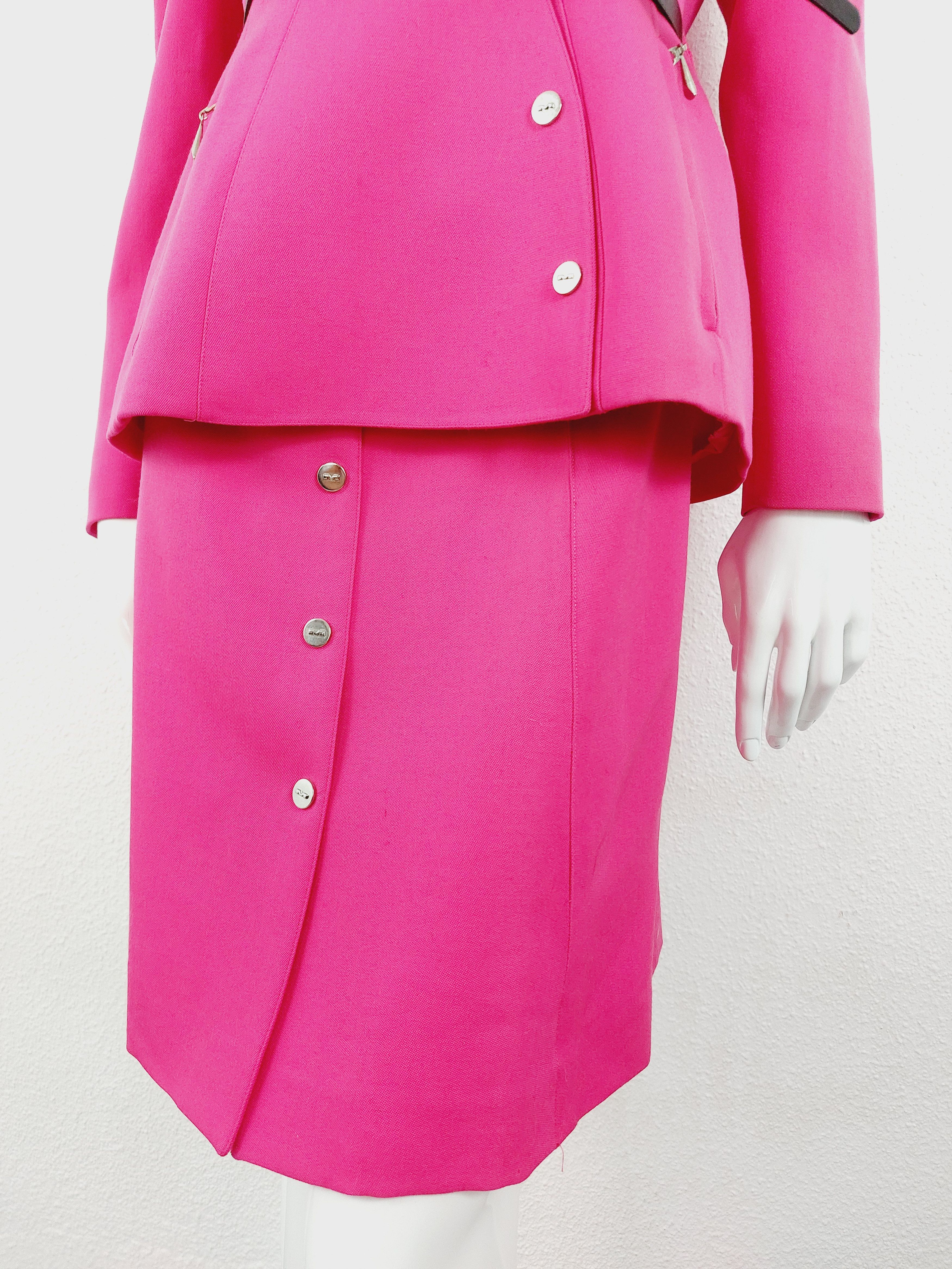 Thierry Mugler Thierry Mugler 1980s Hot Pink Sculptural Suit Set Blazer Size M / US 6-8 / IT 42-44 - 4 Thumbnail